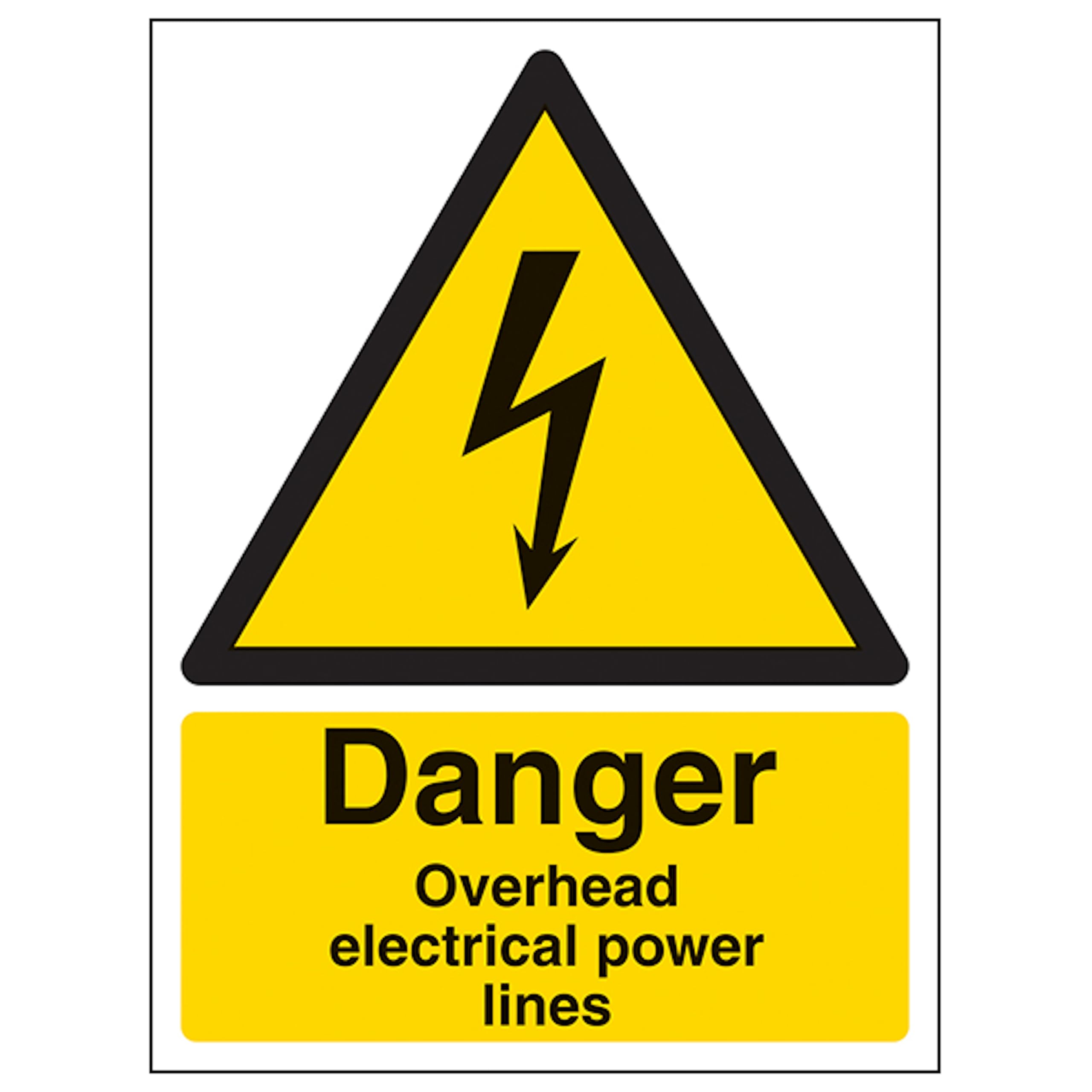 V Safety Danger Overhead Power Lines - Portrait 200 x 300 mm - Glow In The Dark 1mm Rigid Plastic Safety Sign