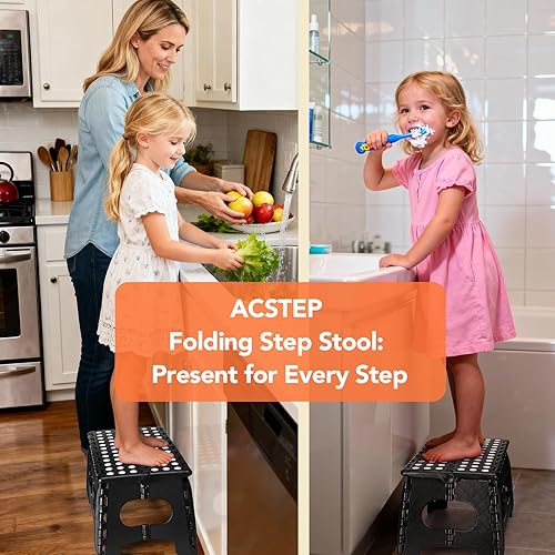 Miniatura 8 de ACSTEP Taburete plegable de 15 pulgadas, extra ancho, 9 pulgadas de altura, resistente, más seguro y cómodo, antideslizante, plegable para niños y