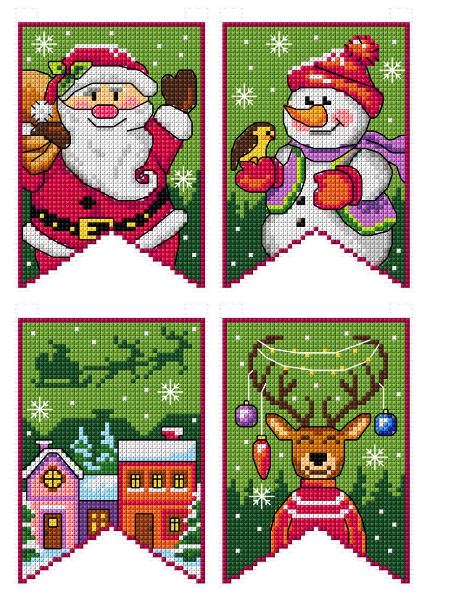Crafting Spark Christmas Flags - Green Counted Cross Stitch Kit With Plastic Canvas 190Cs