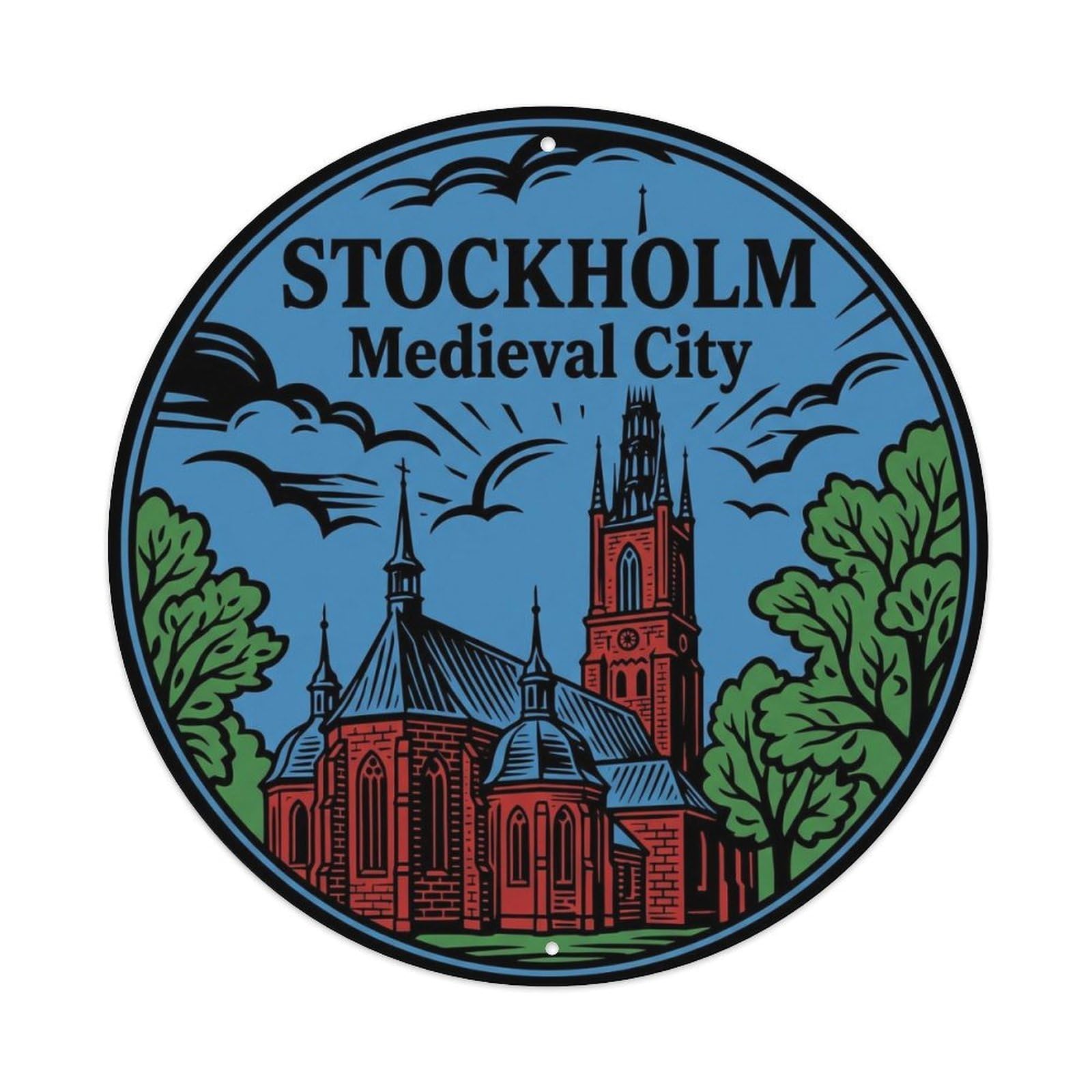 Vintage Travel Stockholm Sweden Exceptional Metal Tin Sign