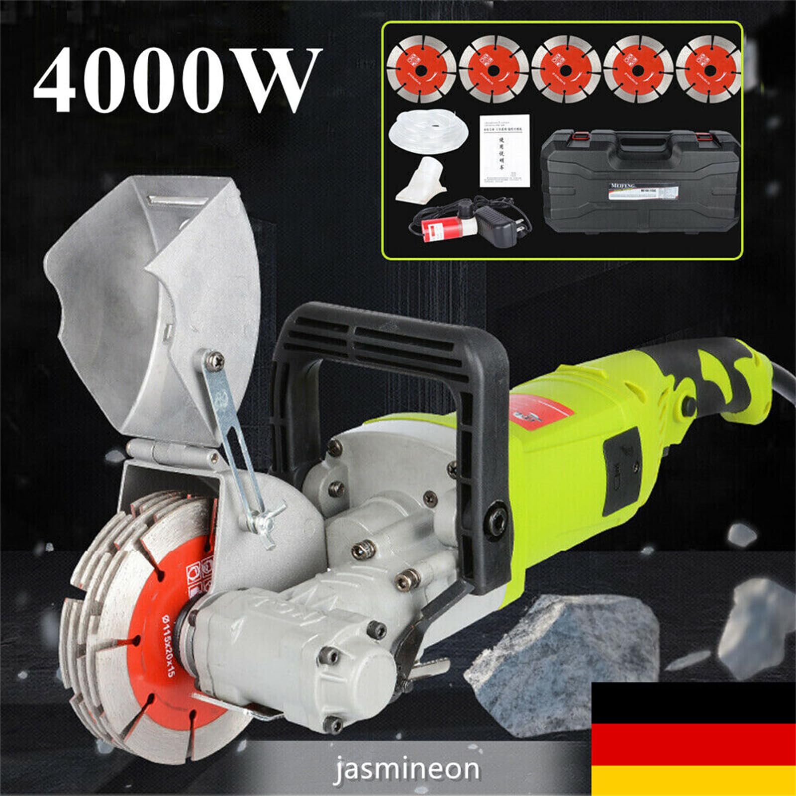Elektryczna bruzdownica do murów, elektryczna frezarka szczelinowa, 4 kW, 6500 obr./min, bruzdownica ścienna z 5 brzeszczotami, regulowana głębokość rowka, szczelinowa ściana z pompą wodną
