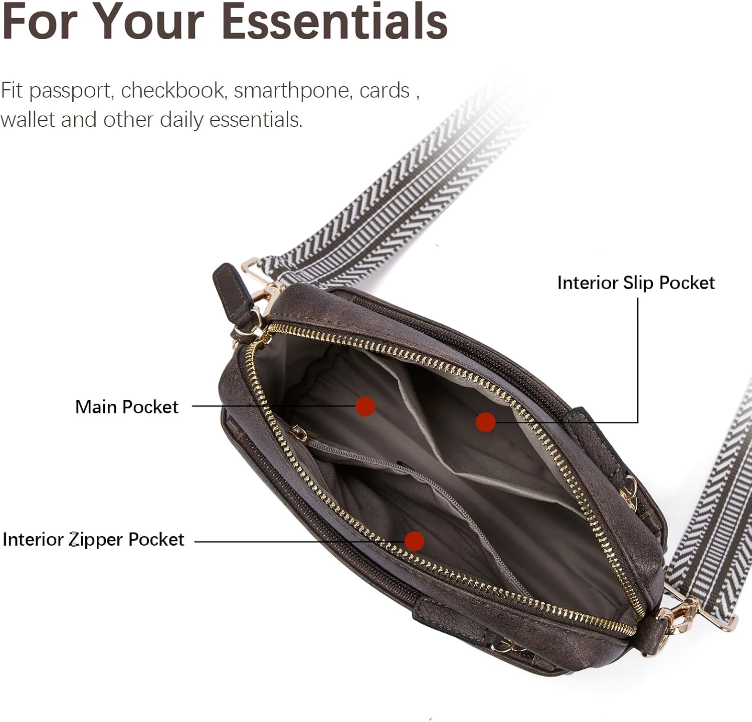 BOSTANTEN Small Crossbody Purse for Women Triple Zip Cell Phone Leather Handbag with Colored Shoulder Strap - Image 5