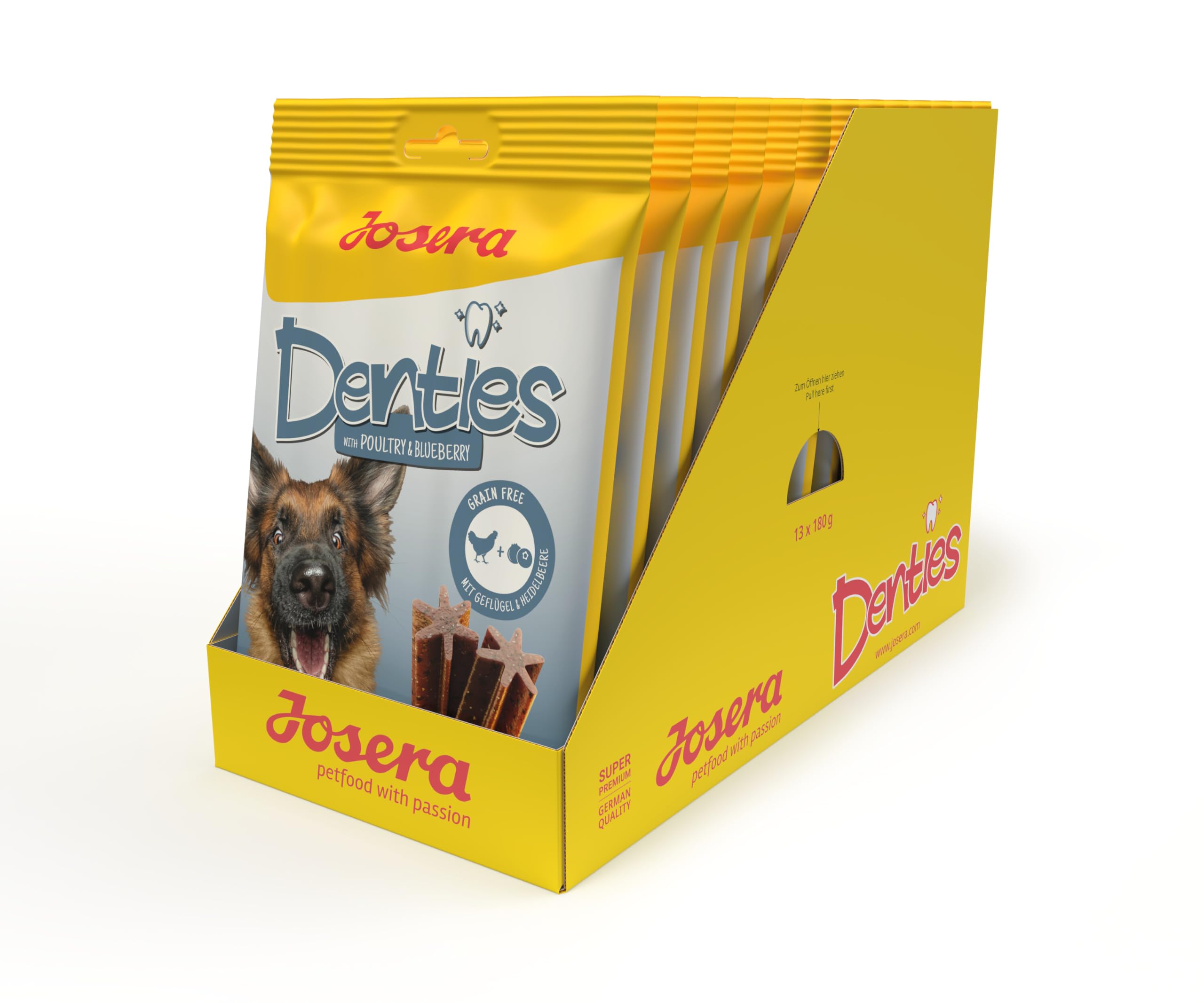 JOSERA Denties Volaille & Myrtille (13 x 7 Pièces) | Adulte | Premium Bâtonnets à Mâcher pour Chiens Adultes | pour Soins Dentaires Quotidiens | sans Sucre & sans Céréales | Pack de 91