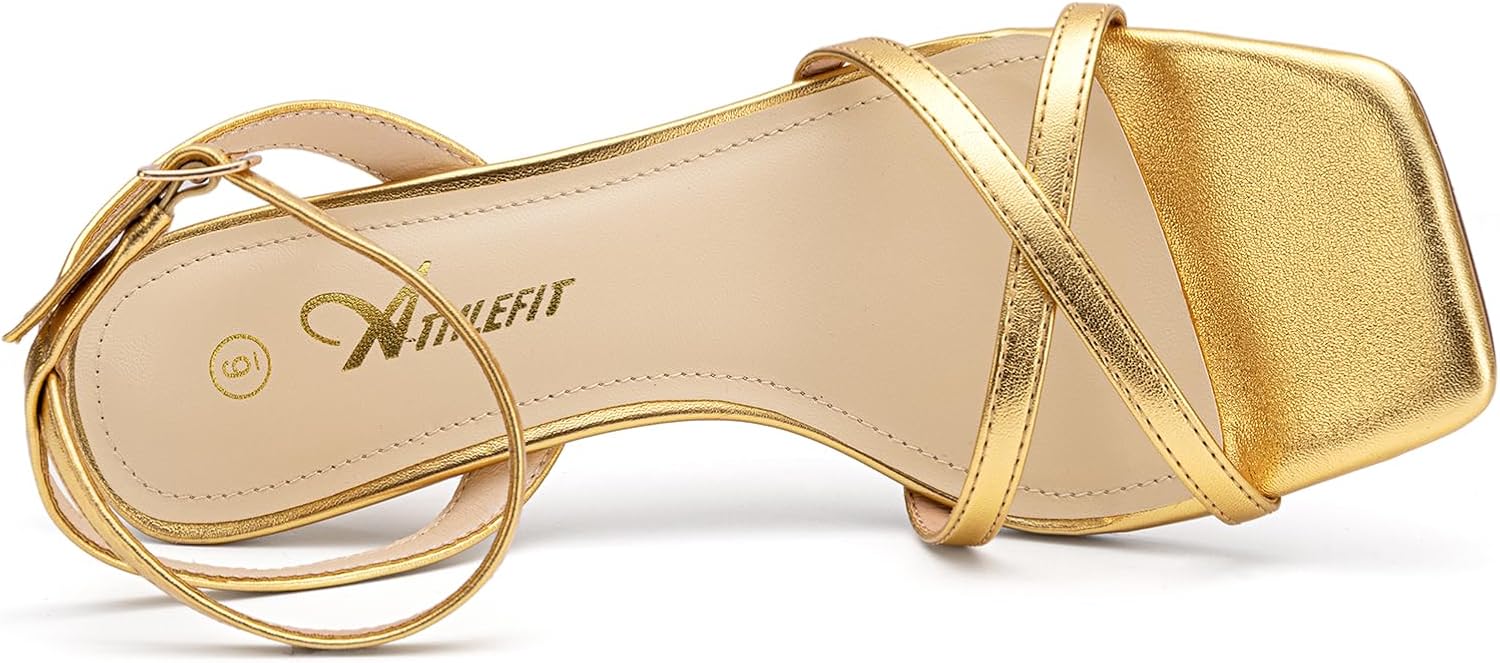 Athlefit Kitten Heels for Women Square Open Toe Strappy Heeled Sandals Ankle Strap Dress High Heels for Prom Party Wedding - Image 5