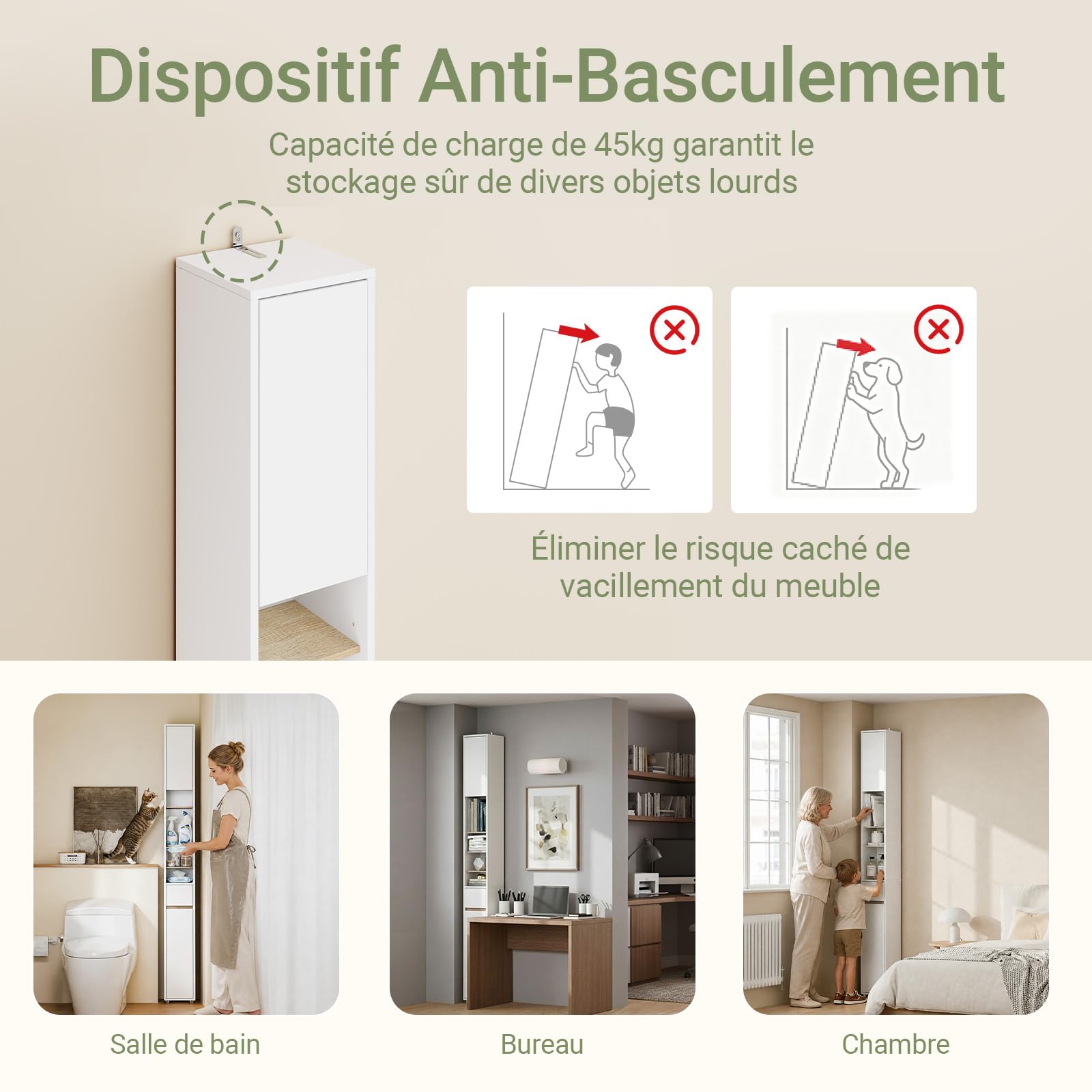 SoBuy Meuble Salle de Bain Colonne Salle de Bain 180cm Armoire de Rangement Étroite 20x20cm avec Étagères Réglables et Tiroir - Colonne Gain de Place pour WC, Lavabo, Buanderie Blanc BZR34-WN