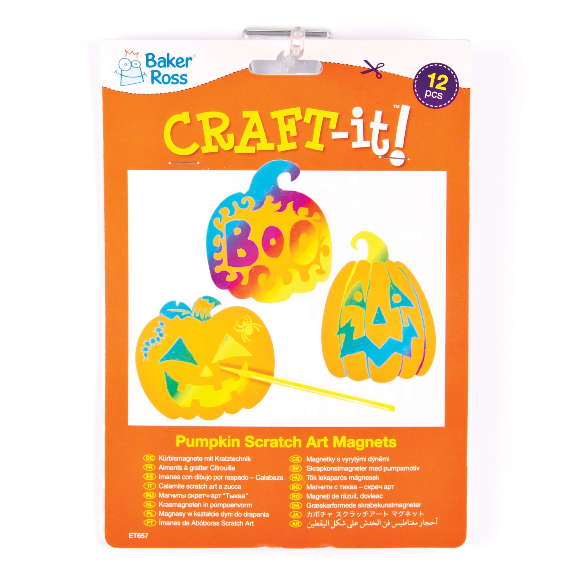 Aimants Citrouille à Gratter Baker Ross - Lot De 12 - Activité Manuelle Enfants - Pour Halloween Ou Décoration