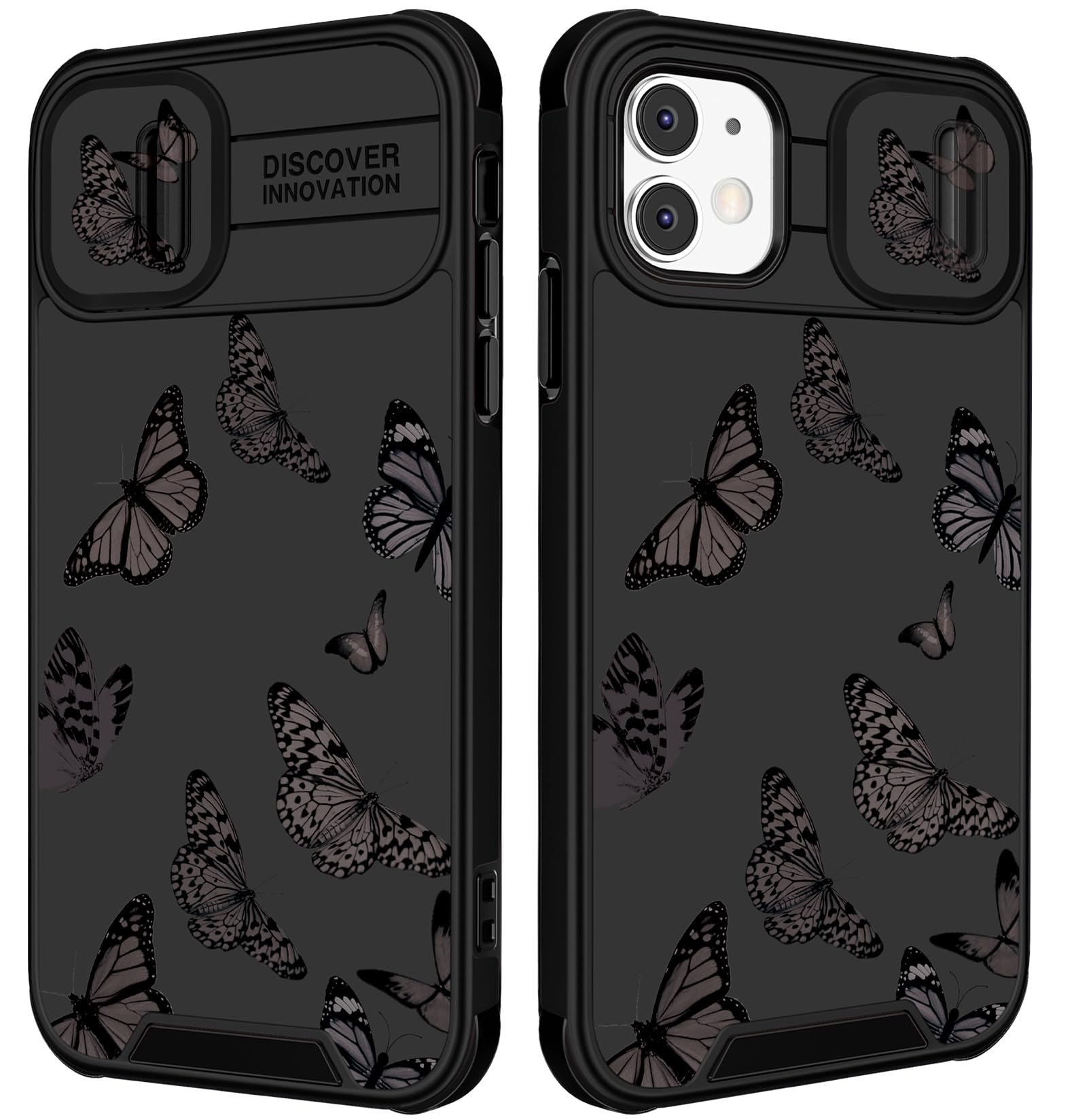 Funermei (2in1 for iPhone 11 Case for Women Butterfly Cute Girls Phone Cover Girly Pretty Aesthetic Kawaii Black Butterfly Unique Design with Camera Cover Funda for Apple for iPhone 11 Case