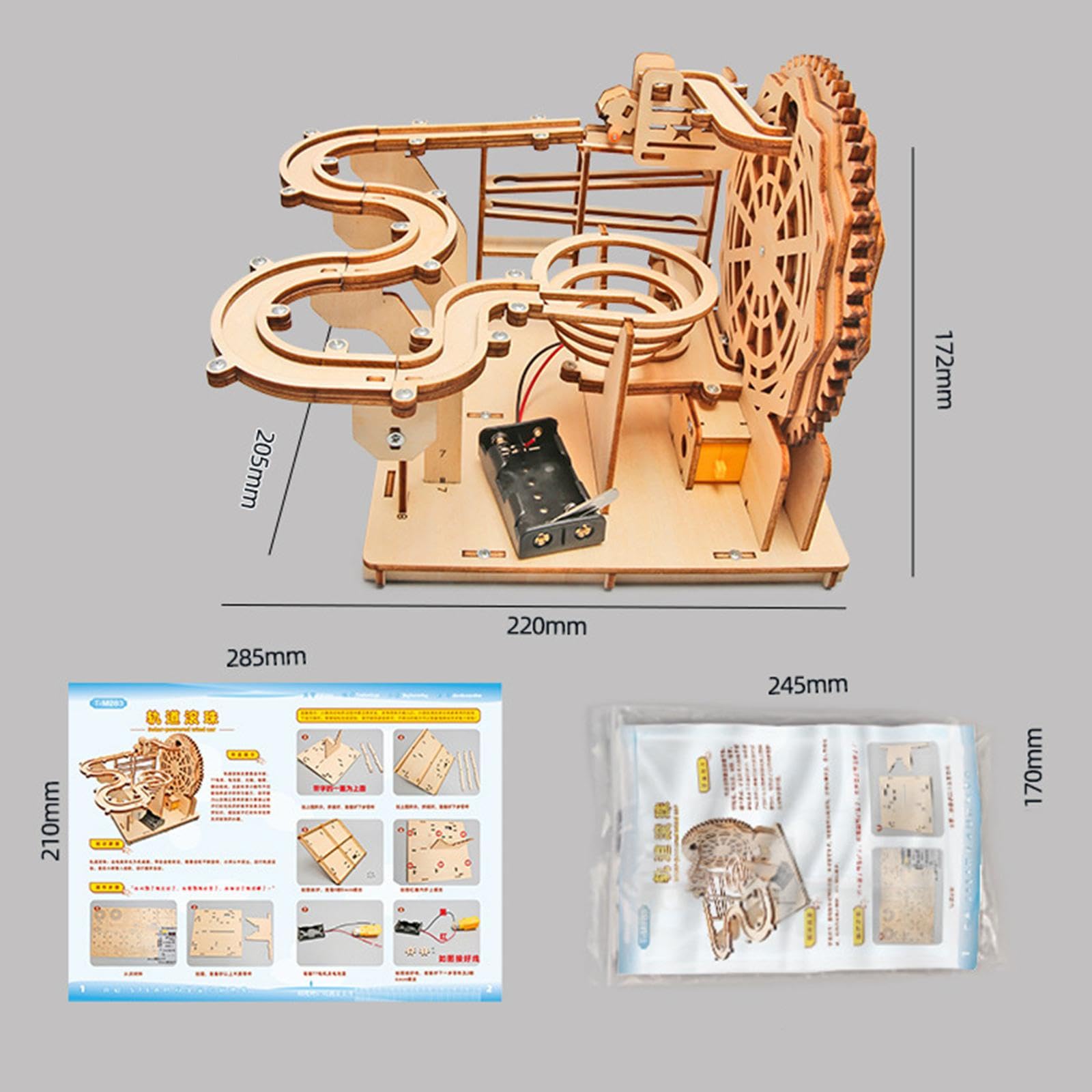 Marblebahn 3D Holzpuzzle Mechanisches Kugelbahn Modell Rollercoaster Bastelspiel Elektrischer Bausatz Aus Holz mit Interaktiver Montage für Erwachsene