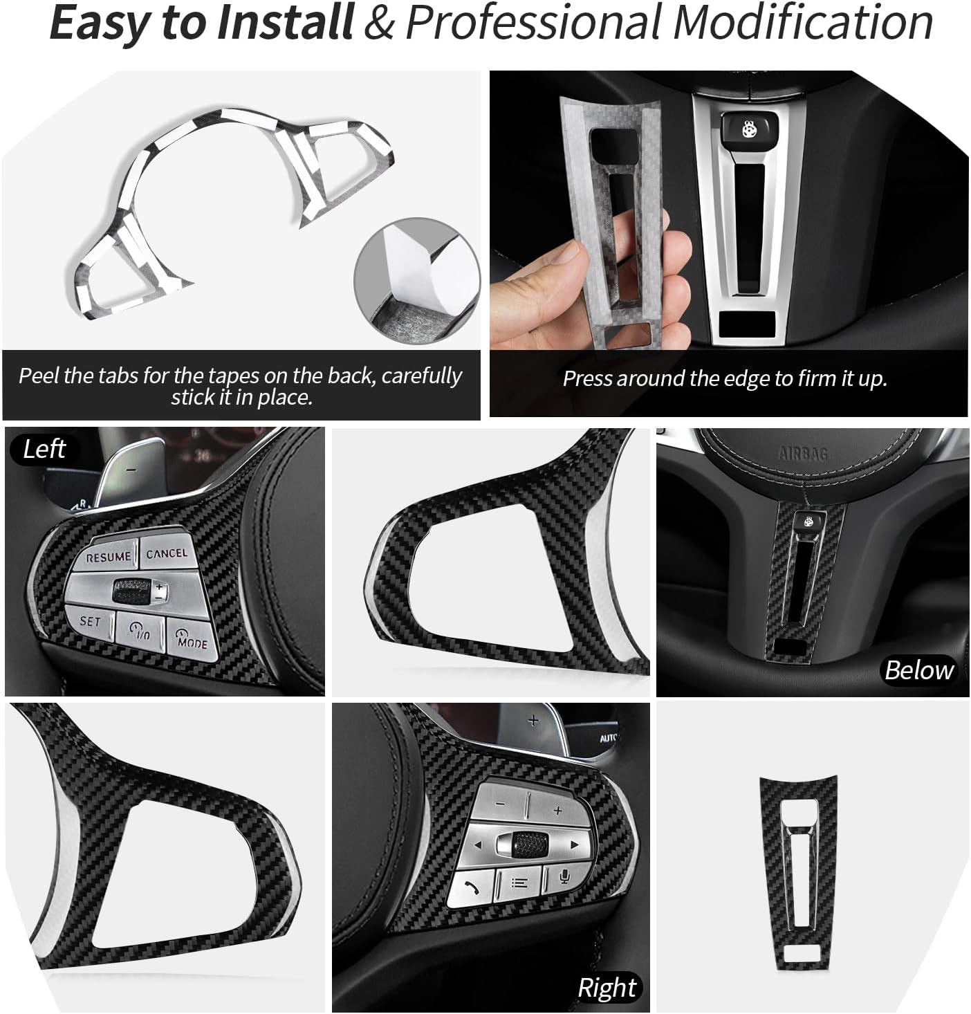 T-carbon Steering Wheel Frame Cover Trim Fits BMW 3Series,X5 X6 X7 I4 Z4 M3 M4 M5 M8 XM X3M X4M X5M X6M;Fits BMW G20 G21 G22 G26 G29 G30 G32 G42 F44 F90 F95 F96 Real Carbon Fiber Interior Accessories