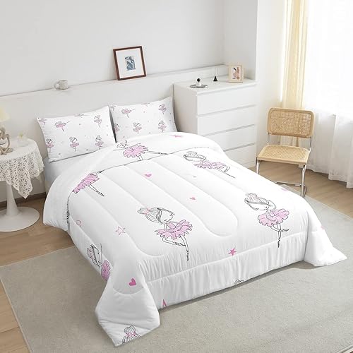 Miniatura 3 de Erosebridal Juego de ropa de cama Kawaii de ballet para niña, juego de ropa de cama de princesa de ballet rosa, juego de edredón de 3 piezas con