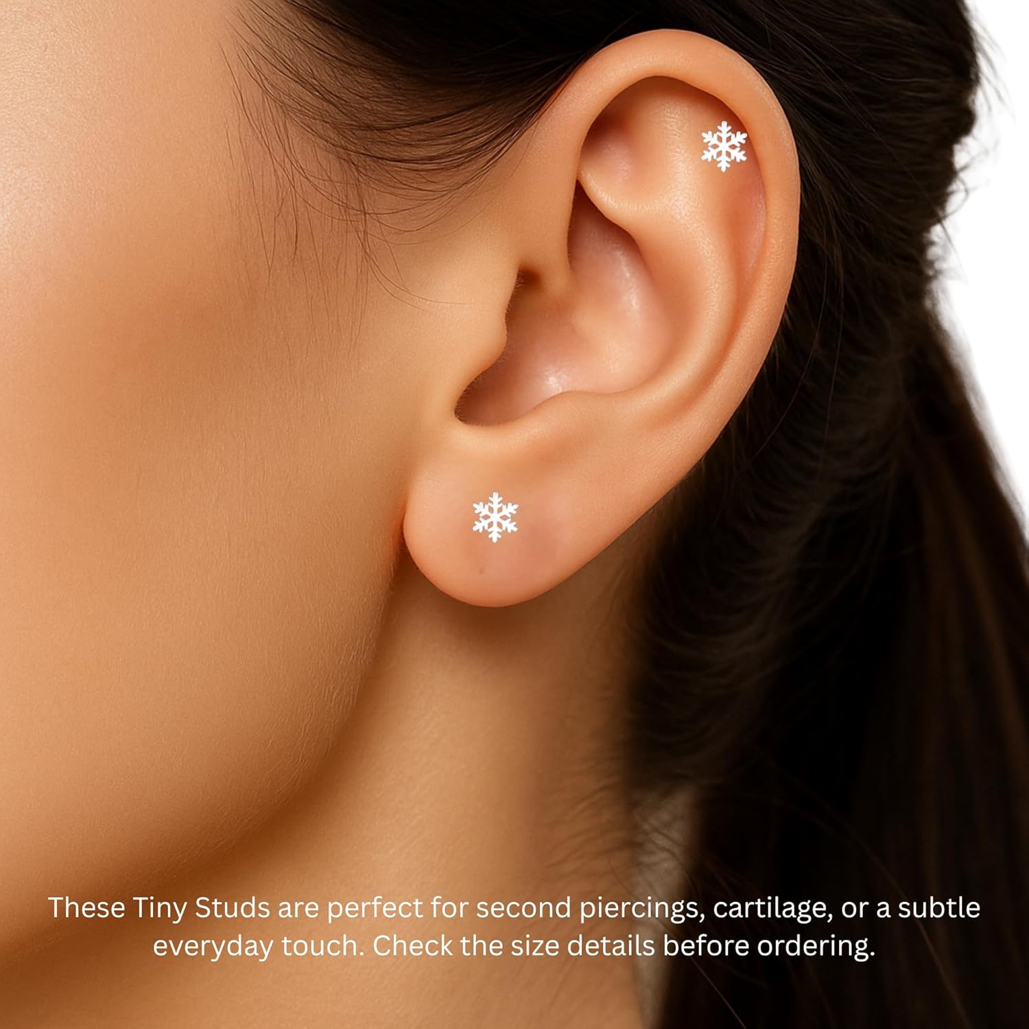 Snowflake 925 Sterling Silver Christmas Stud Earrings, Ultra-Tiny Minimalist Jewelry - Image 2