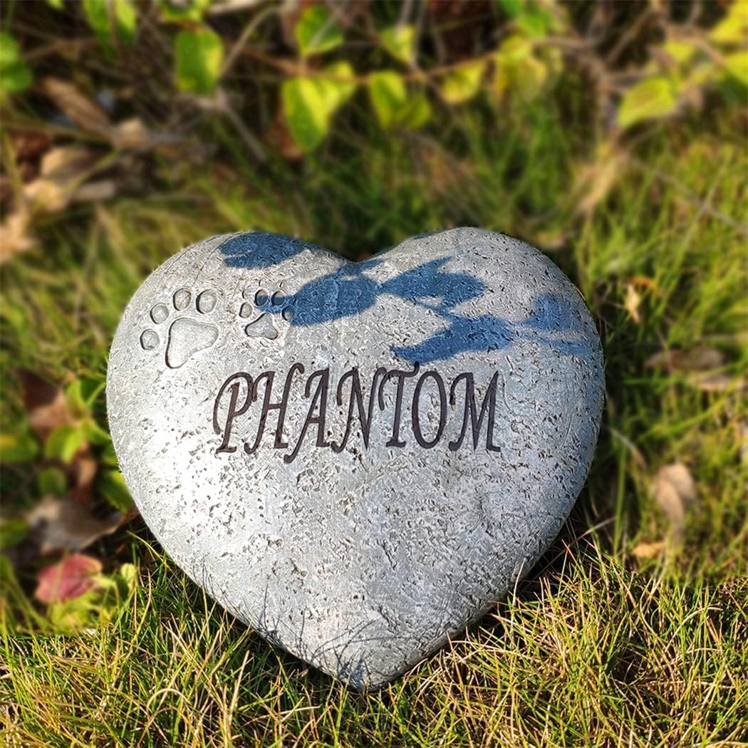 JHB Personalisierte Haustier Memorial Garden Stein für Tier, Herzform Haustier Grabmarkierungen für Hund und Katze, Grabstein Memorial Garten Stepping Stone