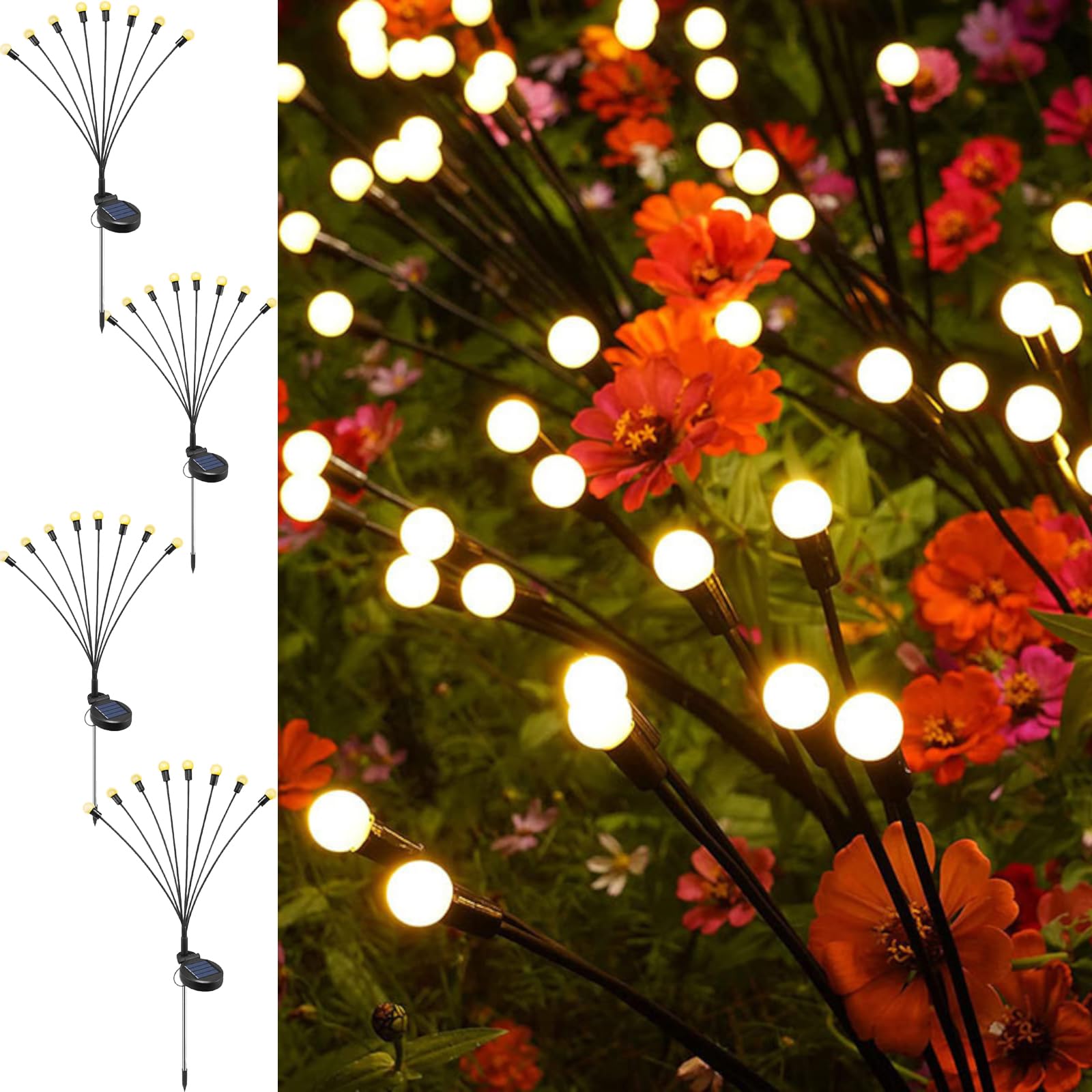 Luci solari da giardino, luce solare ondeggiante per esterni (4 confezioni)
