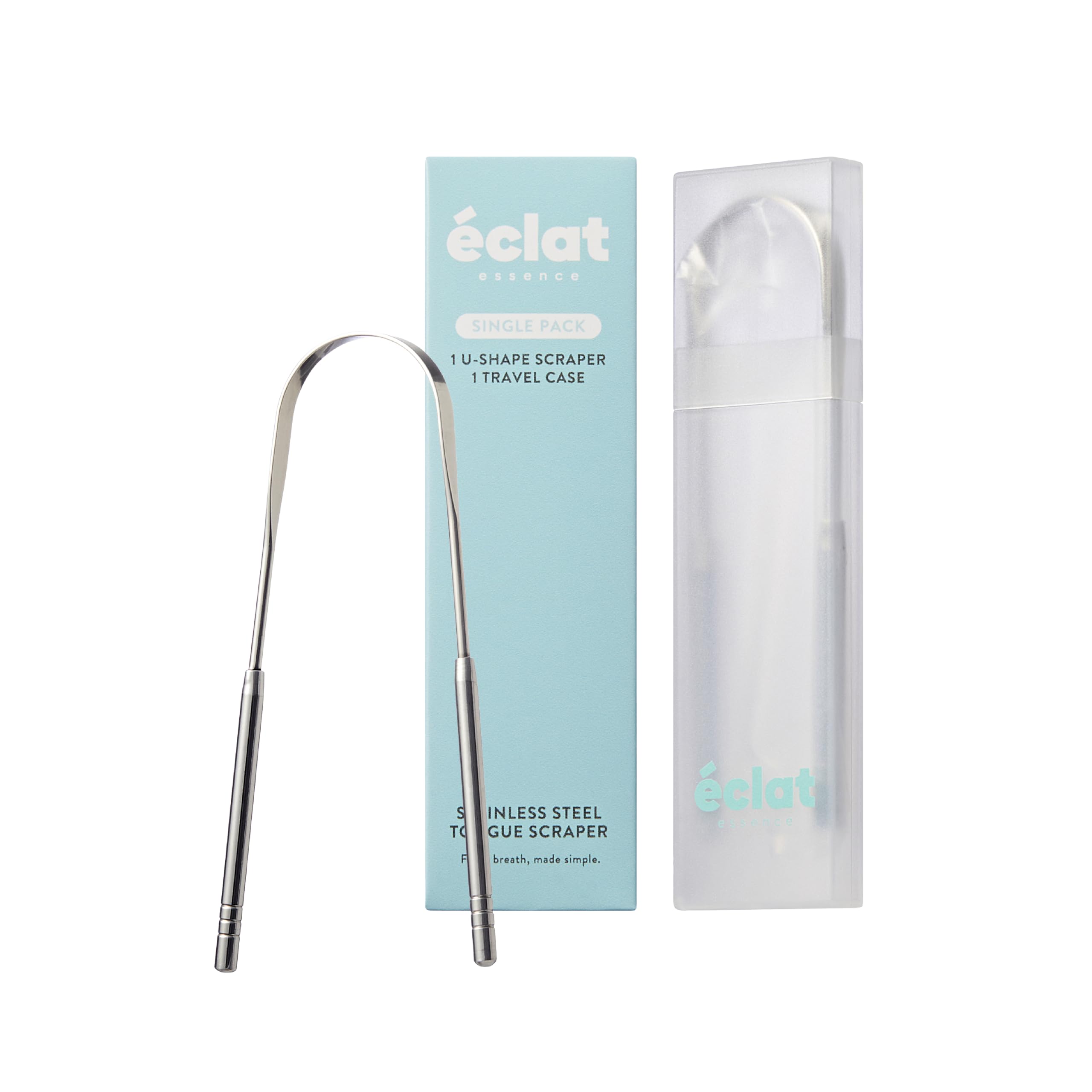 clat Stainless Steel Tongue Scraper with Travel Case Tongue Cleaner for Fresh Breath Oral Hygiene Flexible Durable Easy-to-Use