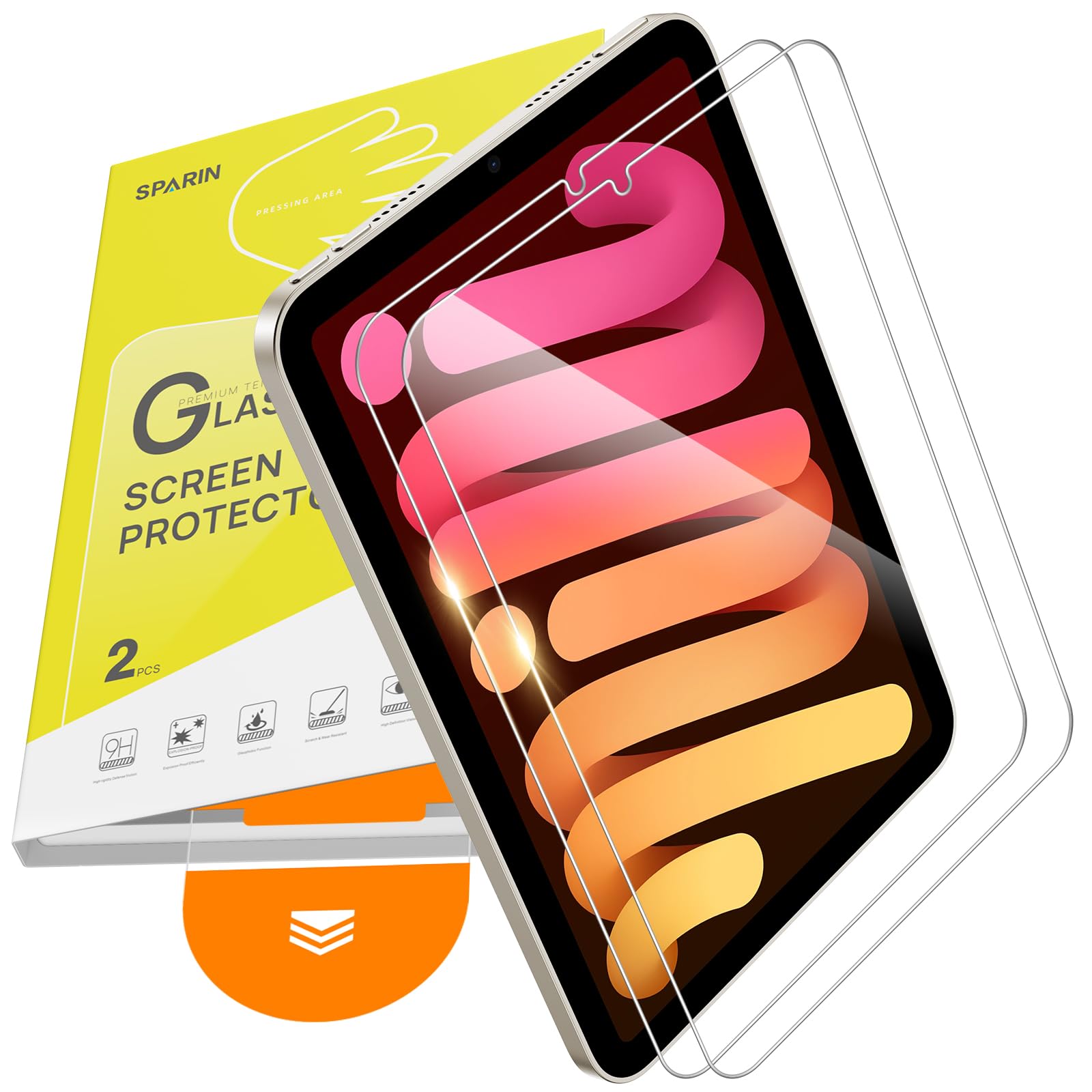 SPARIN Screen Protector for iPad Mini 7 8.3 inches 2024 (A17 Pro)/iPad Mini 6 2021, [2 Pack] for iPad Mini 7th/6th Generation Tempered Glass, Auto Alignment/Easy Installation Tray/Case Friendly