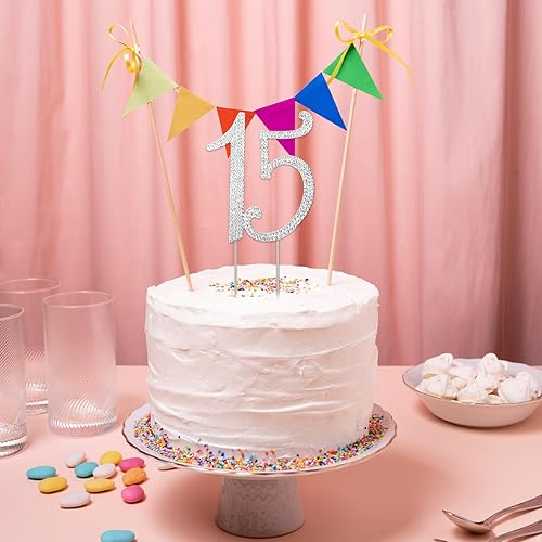 Miniatura 5 de Decoración para tarta de cumpleaños número 15, decoración para tarta de cumpleaños número 15, decoración de pastel de 15 cumpleaños con diamantes de