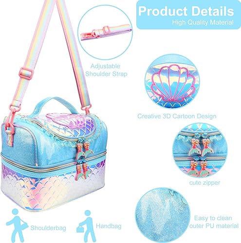 Miniatura 2 de RHCPFOVR Lonchera para niños  Lonchera térmica de dos pisos para niños y niñas y mujeres, bolsa de almuerzo lavable con correa y lonchera