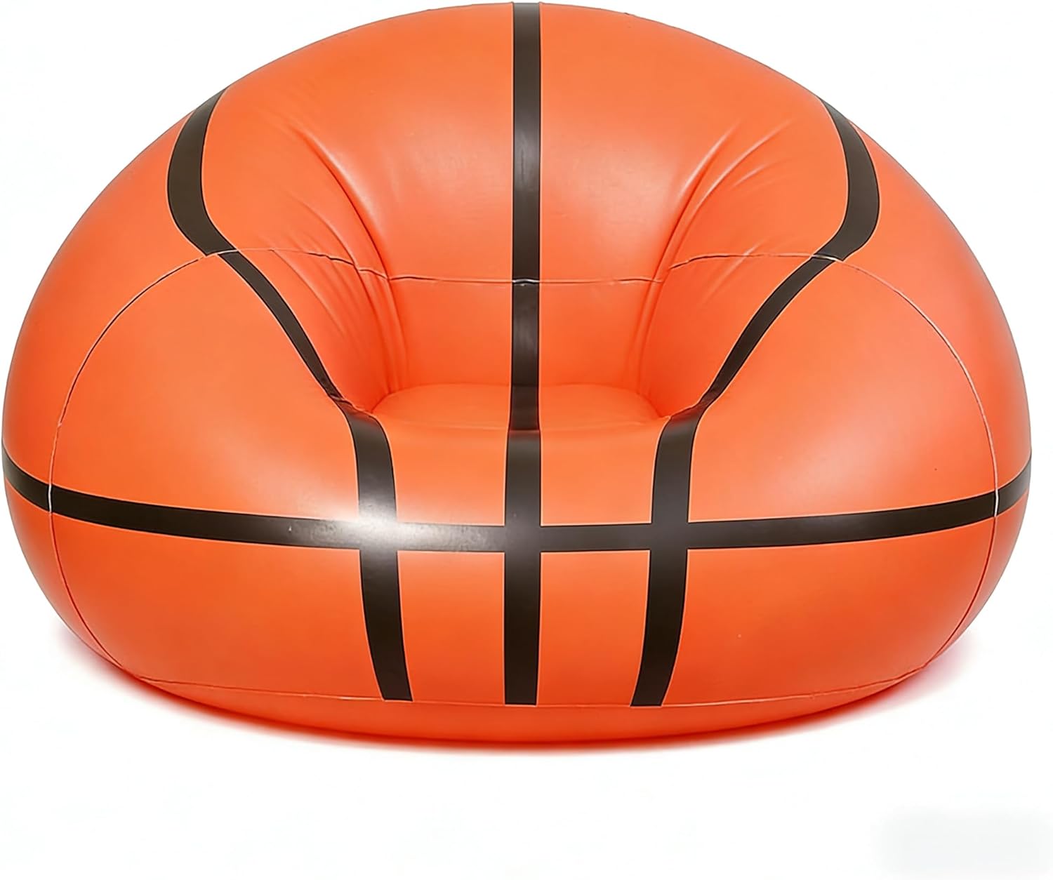 Inflatable Basketball Chair, Orange and Black, Indoor and Outdoor Lounge Sofa, Sports Theme Seating, Round Shape, Adult Size (Contemporary)