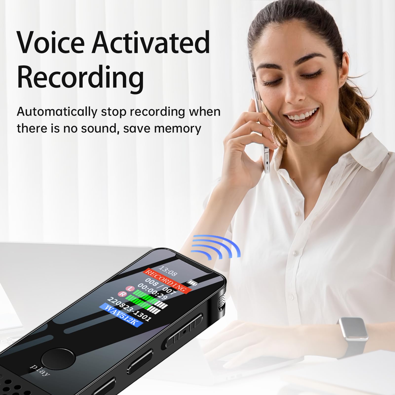 Registratore vocale digitale modello 914 con memoria interna da 64 GB - Acquisizione audio da 1536 kbps e schermo TFT - Registrazione ad attivazione vocale e riproduzione MP3 -