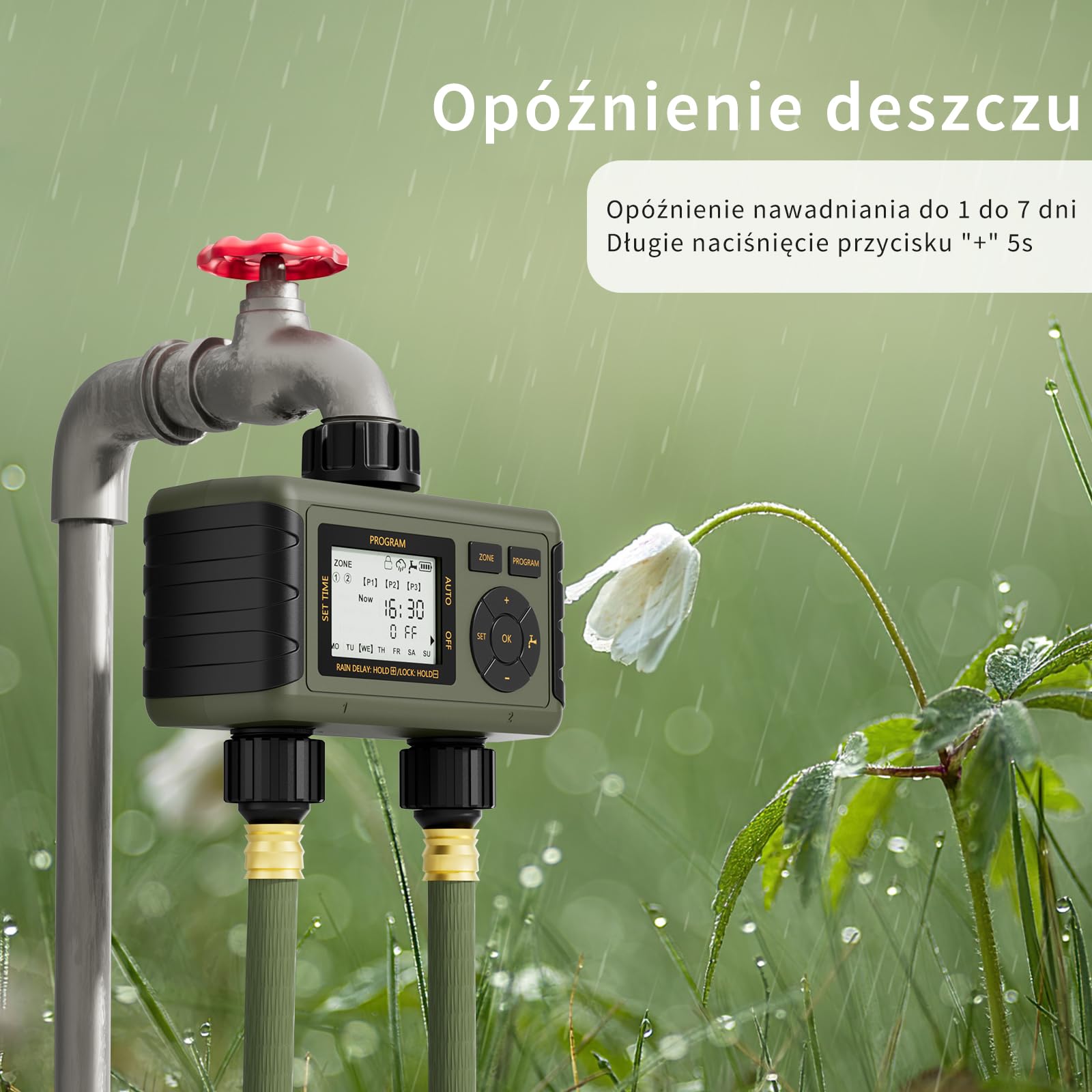 Diivoo Sterownik nawadniania z 2 niezależnymi wyjściami, 6 oddzielnych programów, automatyczny/ręczny zegar nawadniania ogrodu, sterowanie nawadnianiem, do ogrodu i szklarni