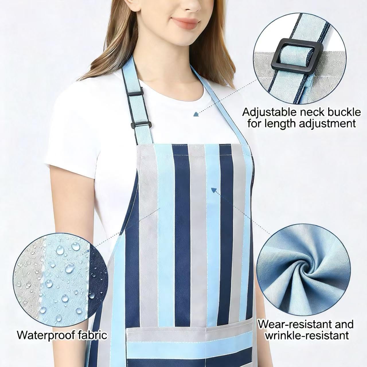 2 Pack Floral Waterproof Adjustable Womens Aprons with Pocket, Multi-Use Cooking Aprons for Kitchen Gardening Salon - Image 3