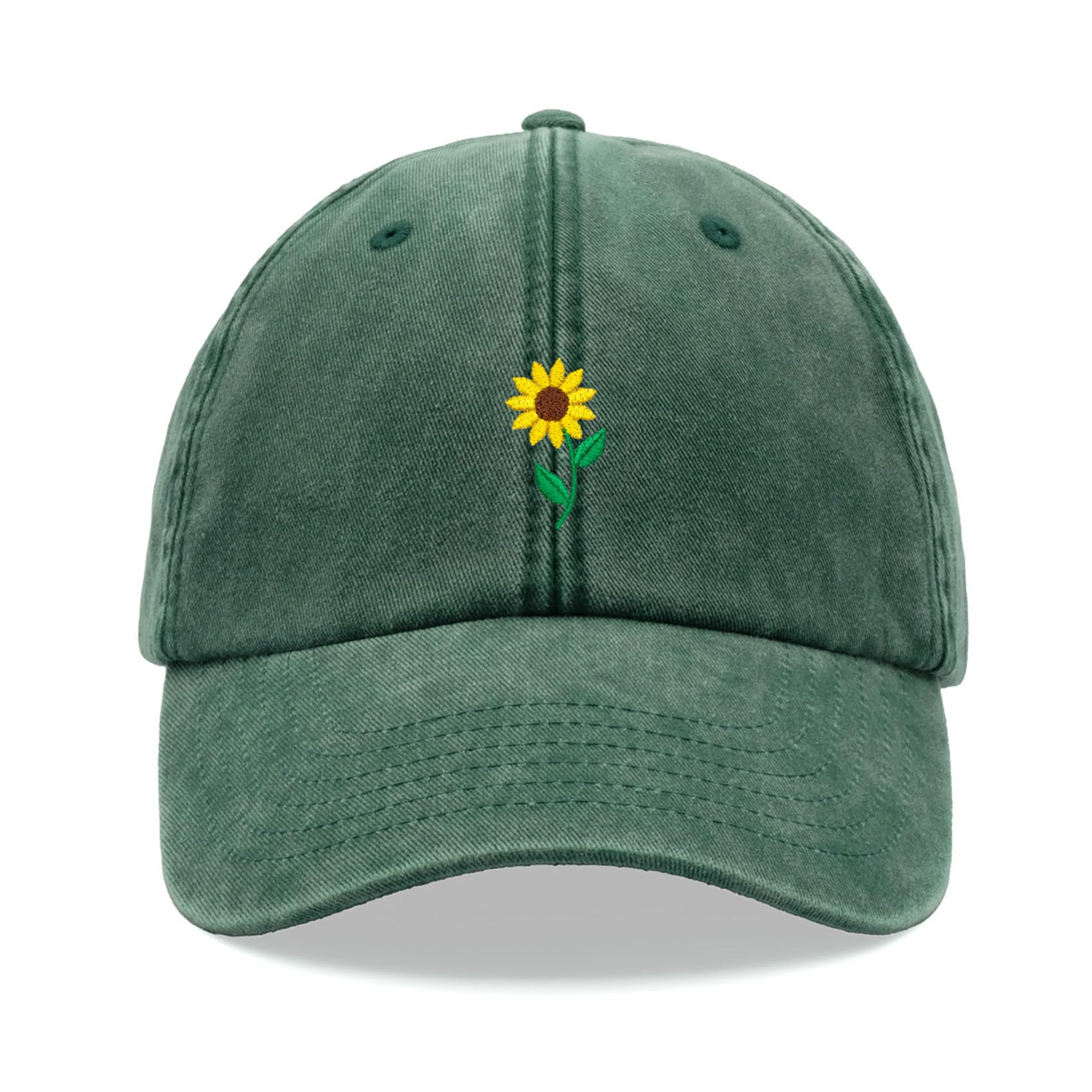 Sunflower Baseball Cap Vintage Washed Unisex Dad Hat Adjustable Bottle Green