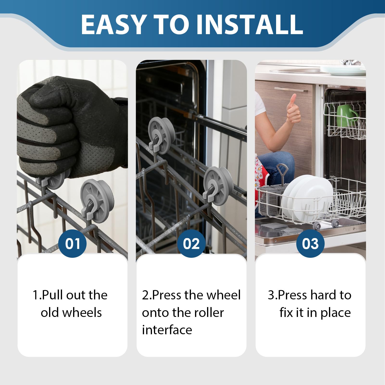 Ruedas para lavavajillas compatibles con Bosch, juego de 8 ruedas para lavavajillas, ruedas y ruedas de repuesto universales compatibles con Bosch Siemens Neff Beko — view 5