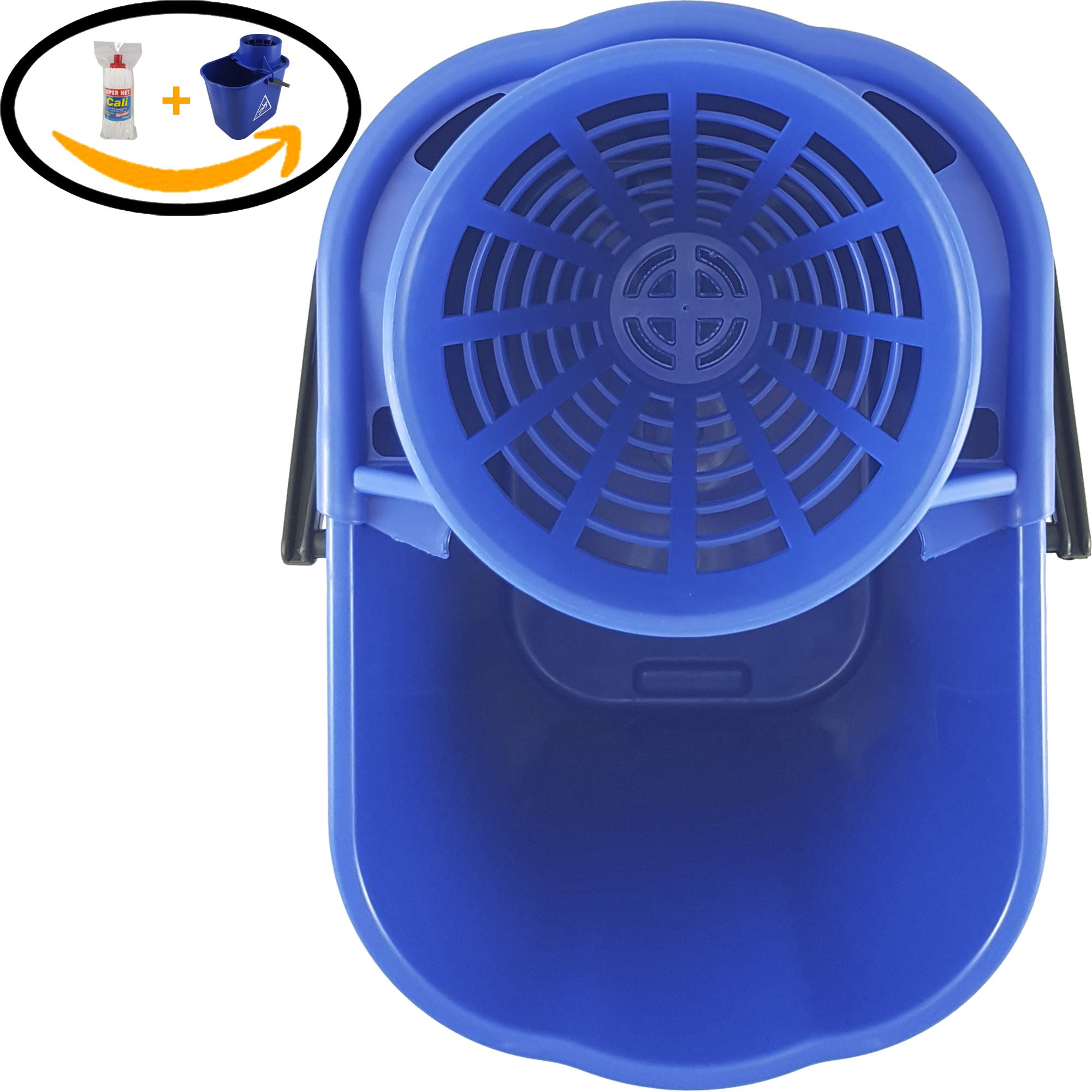 Fregona de Microfibras Super Net Cali con Cubo (210 Gramos, Pack 1 Fregona y Cubo 14 L. Azul)