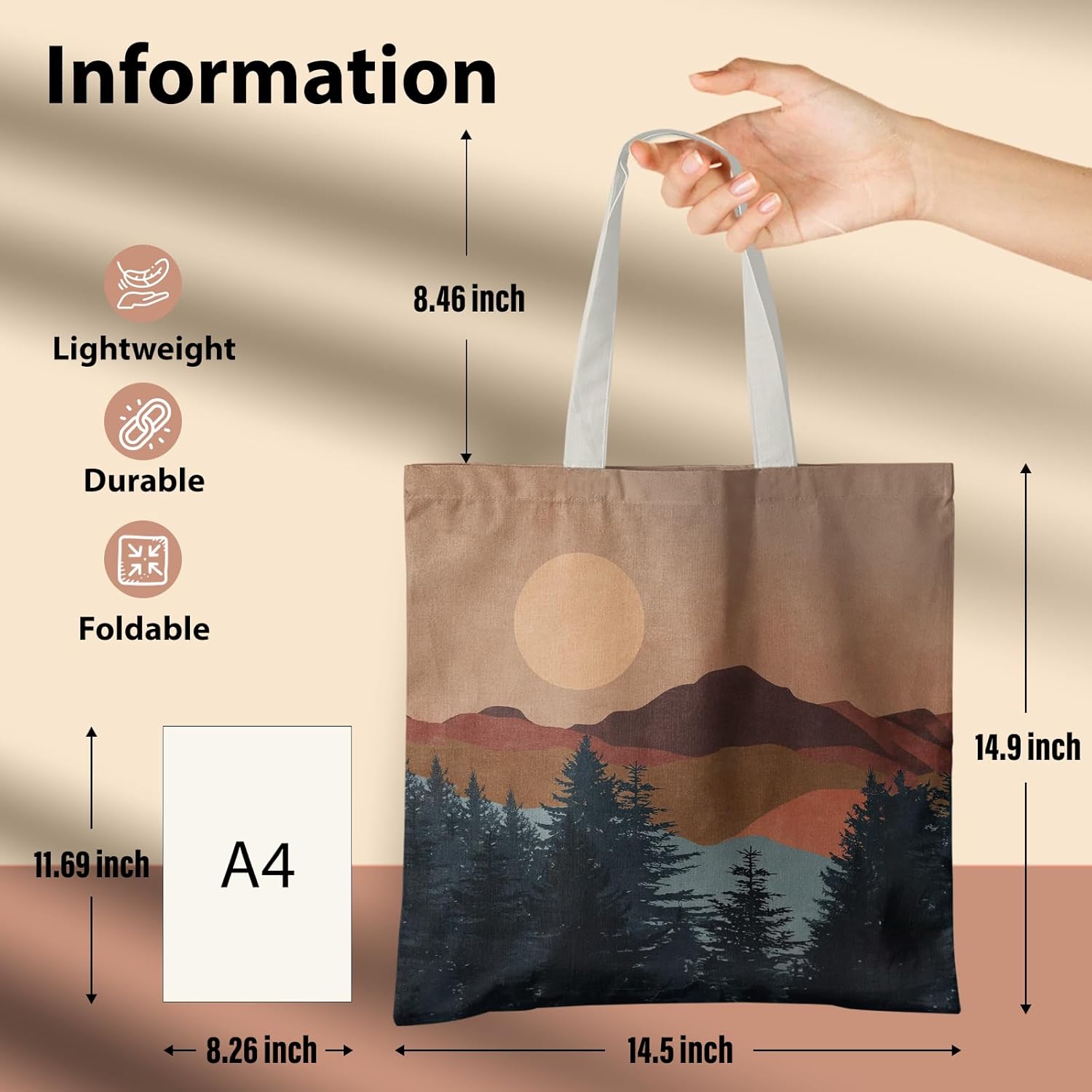 Boho Tote Bag Aesthetic, Minimalist Abstract Boho Terracotta Sun Sunshine Canvas Tote Bag for Women - Image 2