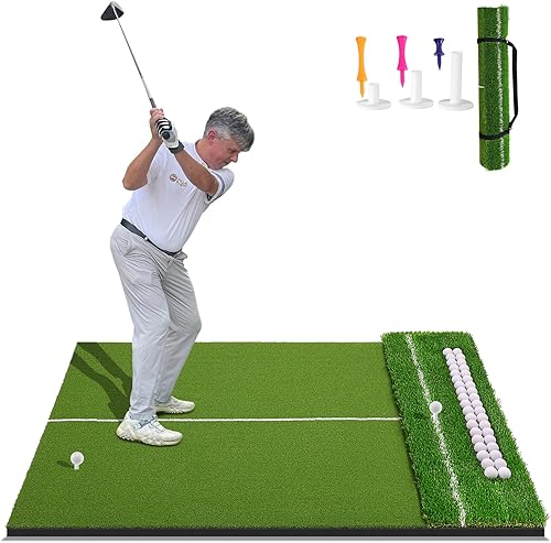 Miniatura 9 de Dual-Turf 45/50MM Tapete de Golpe de Golf, Bandeja de Bolas Integrada, Ayuda de Alineación, Tapete de Golf para Práctica al Aire Libre y en