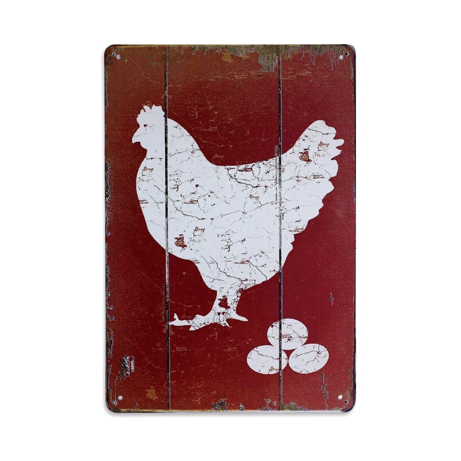 Jdyaojiesheng Vintage Chicken And Eggs Pattern Tin Sign Retro Metal Wall Decor Metal Poster, Home Bar Garage Farmhouse Cafe Wall Art Decoration 8X12inches