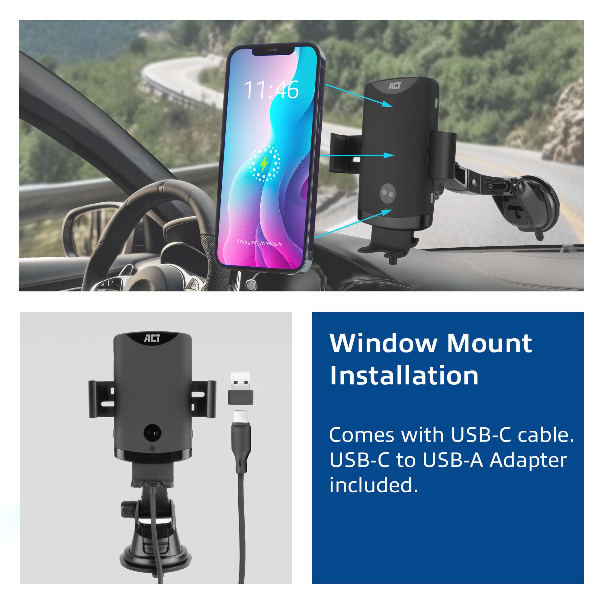 ACT Handyhalterung Auto mit Ladefunktion, 10W Fast Charge - AC9010
