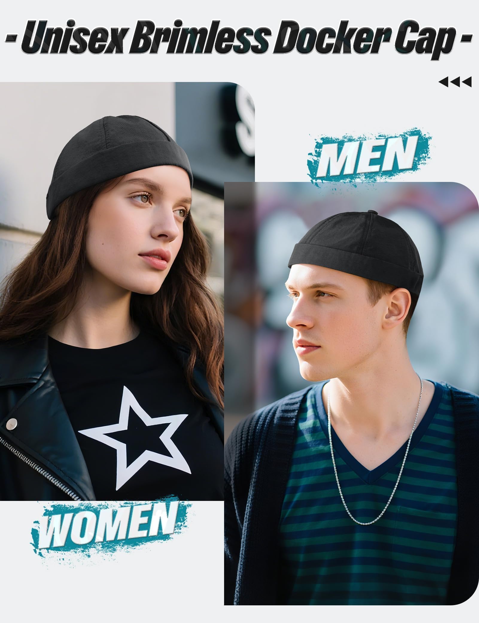 Becellen Gorra Docker Verano, Gorro Sin Visera Retro Unisex Beanie Docker Ligero Secado Rápido para Hombre Mujer, Negro