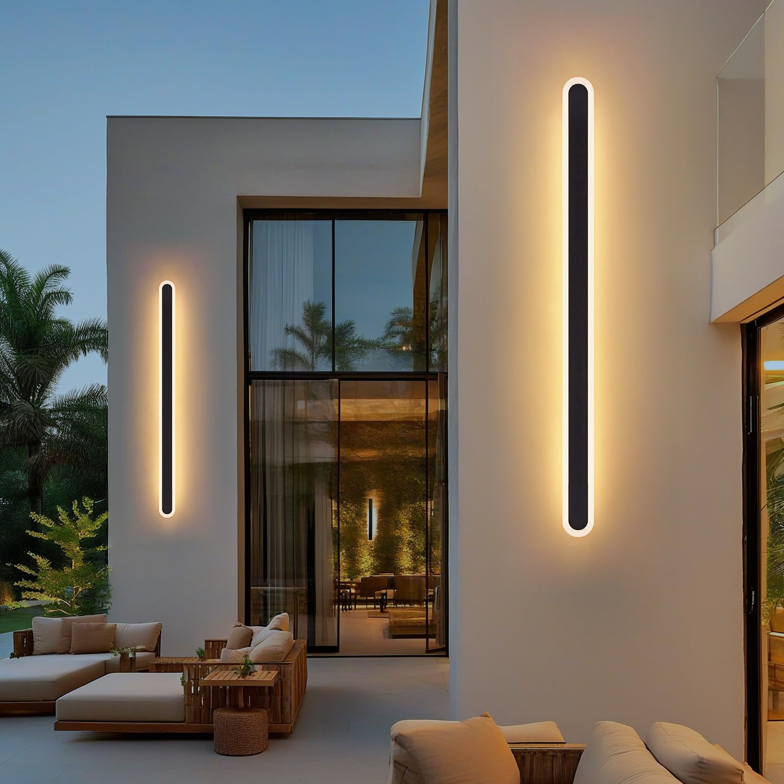 Warmiehomy 120cm 2 Pack Outdoor Wall Lights, Modern LED Outside Lights Mains Powered, Ip67 Waterproof External Lights, 3000K Warm White Light Exterior & Indoor Wall Light for Front Door Porch Garage