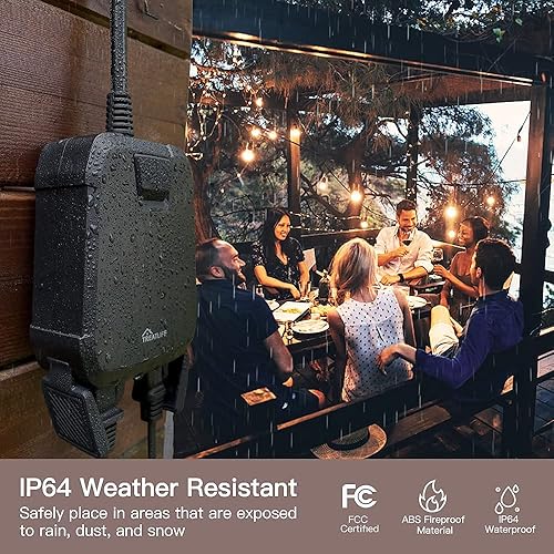 Miniatura 5 de TREATLIFE Enchufe de atenuación inteligente 2 en 1 para exteriores, 2 enchufes de control individual, 600 W, compatible con Alexa, Google Home, IP64