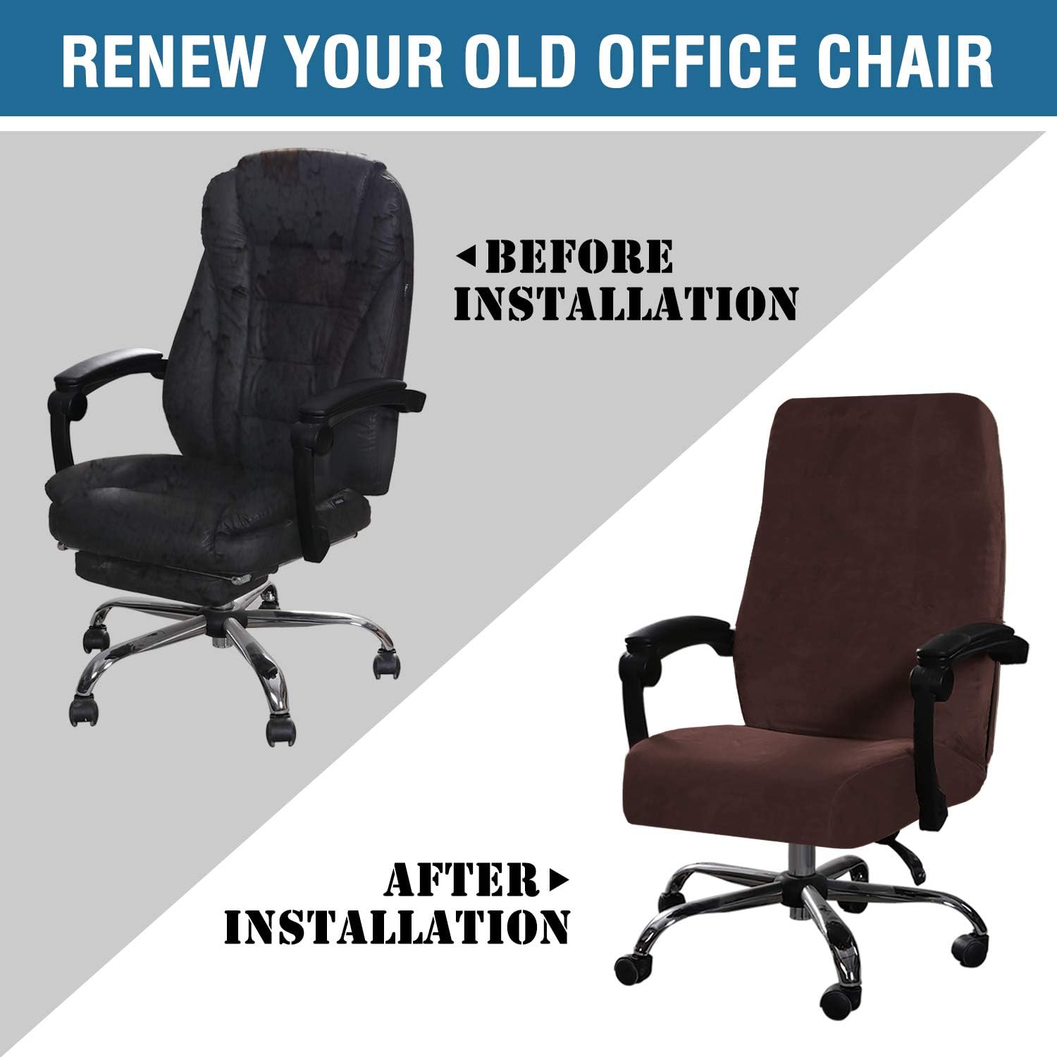 H.VERSAILTEX Velvet Home Office Chair Covers Stretchable Computer Desk Chair Covers Mid - High Back Universal Executive Boss Chair Covers Gaming Chair Cover Removable Machine Washable, Chocolate