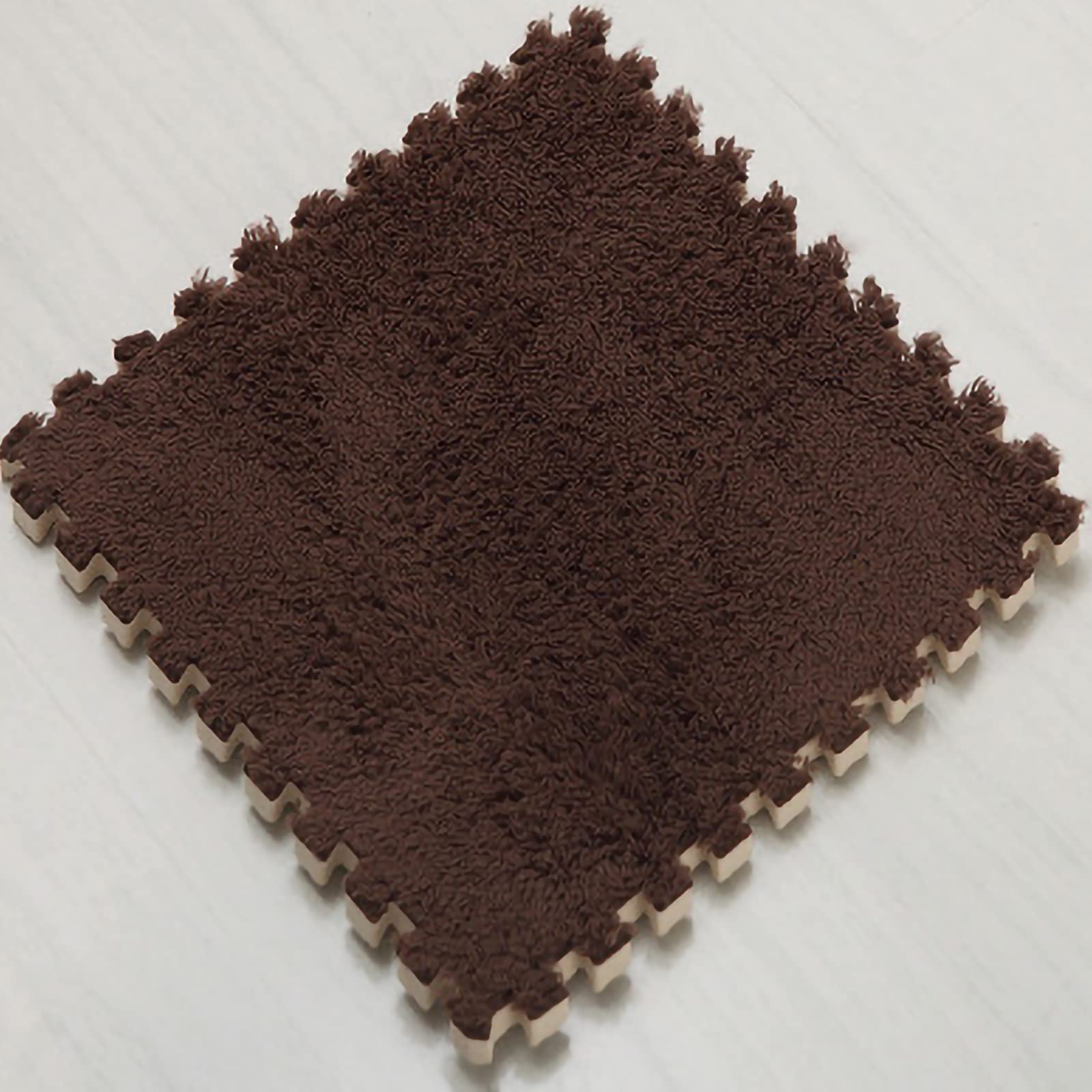 12pcs Tiled Puzzle Play Mats Interlocking Shaggy Soft EVA Foam Mats Protective Floor for Children Kids Room Home Parlor Bedroom(Brown)