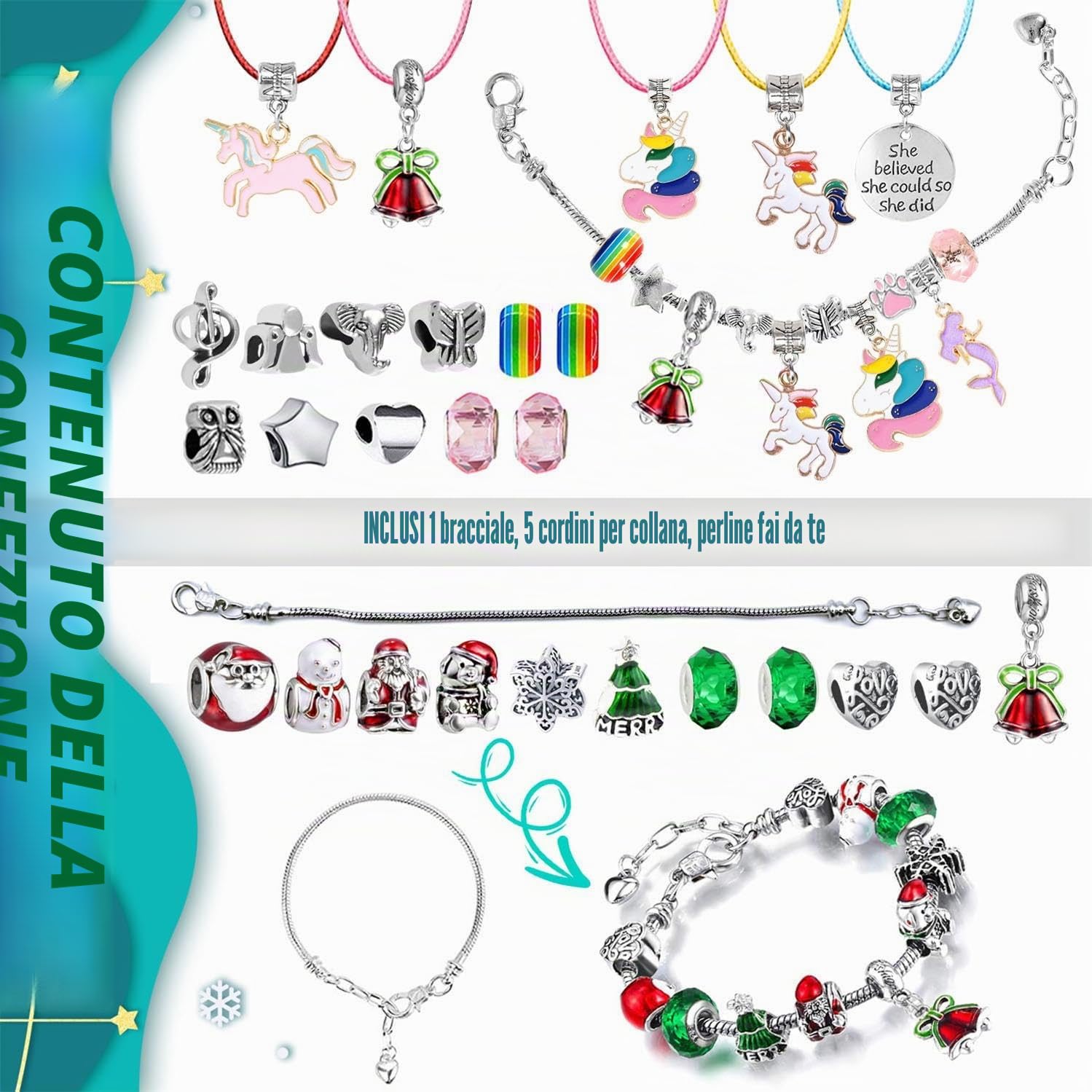 iZoeL Calendario Avvento Gioielli Calendario Avvento 2025 Bambina, Fai da Te Bracciale Bambina Idee Regalo Natale 2025, Regali Natale per Figlia Nipote Sorella