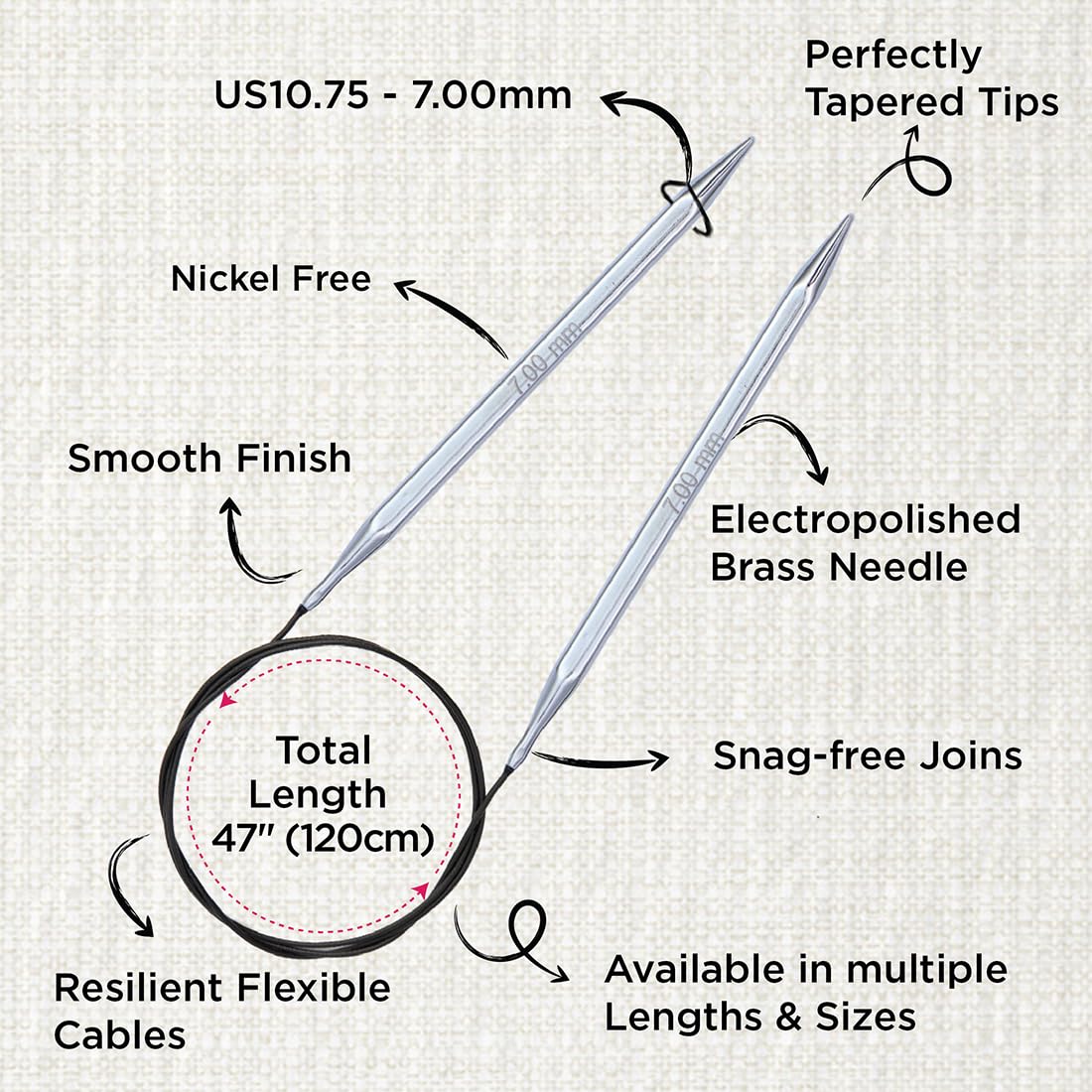 KnitPro Nova Cubics Fixed Circular Needles 47" (120cm), Silver, 7.00mm - Image 3