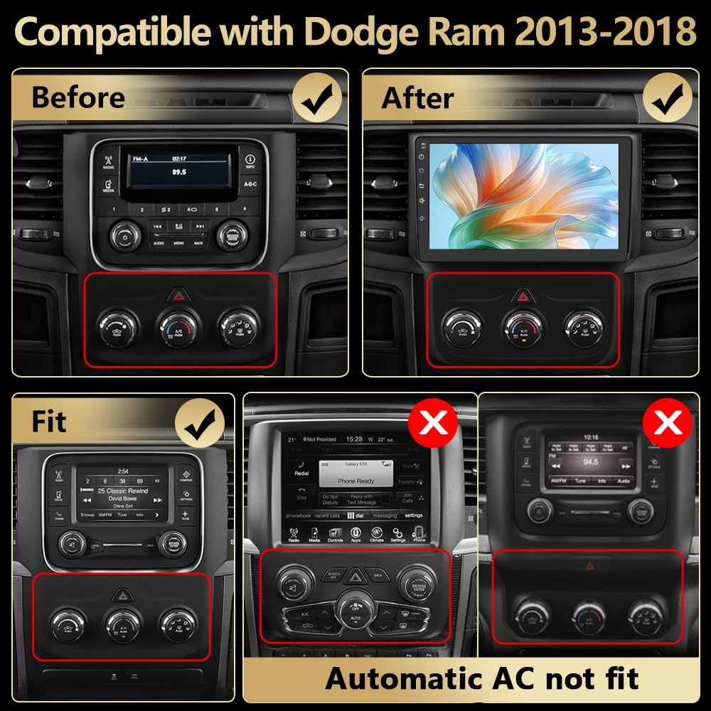 Car Radio Stereo for Dodge RAM 1500 2500 3500 2013-2018(Only fit Manual AC) image 2