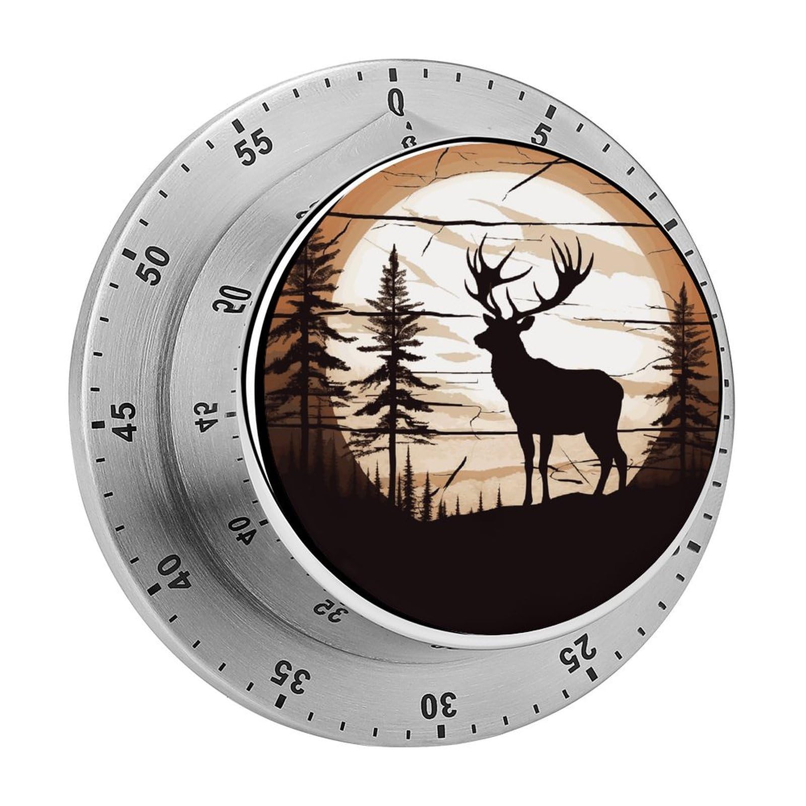 Wild Elk Silhouette Visual Timer with Loud Alarm 60-Minute Kitchen Timers Exquisite Stainless Steel Body - Mechanical Desk Timer Countdown Clock for Cooking Chef Clock