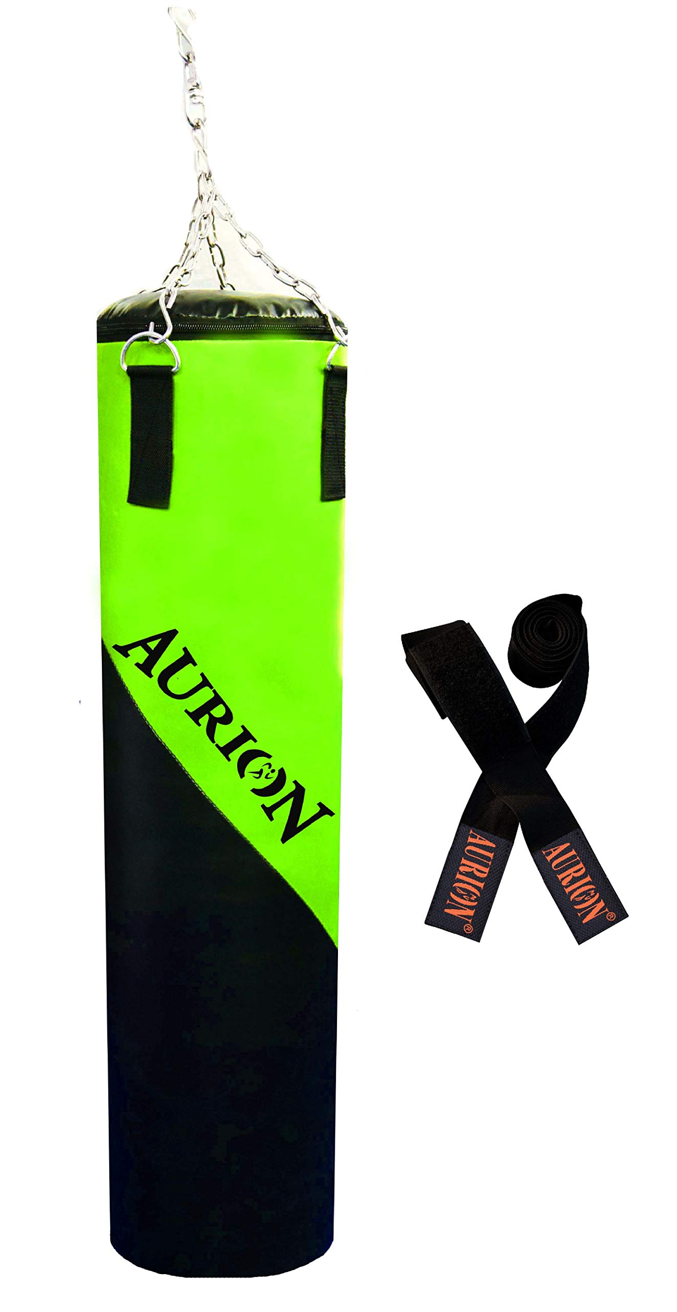 Aurion Black and Green 4 Feet (48 Inches) PU Leather Unfilled Punching Bag | Training Bags | Hand Wraps | Hanging Chain | Heavy Bags for Grappling | MMA | Muay Thai | Karate | Kickboxing | Judo (B091D7ZNX7) Amazon Price History, Amazon Price Tracker