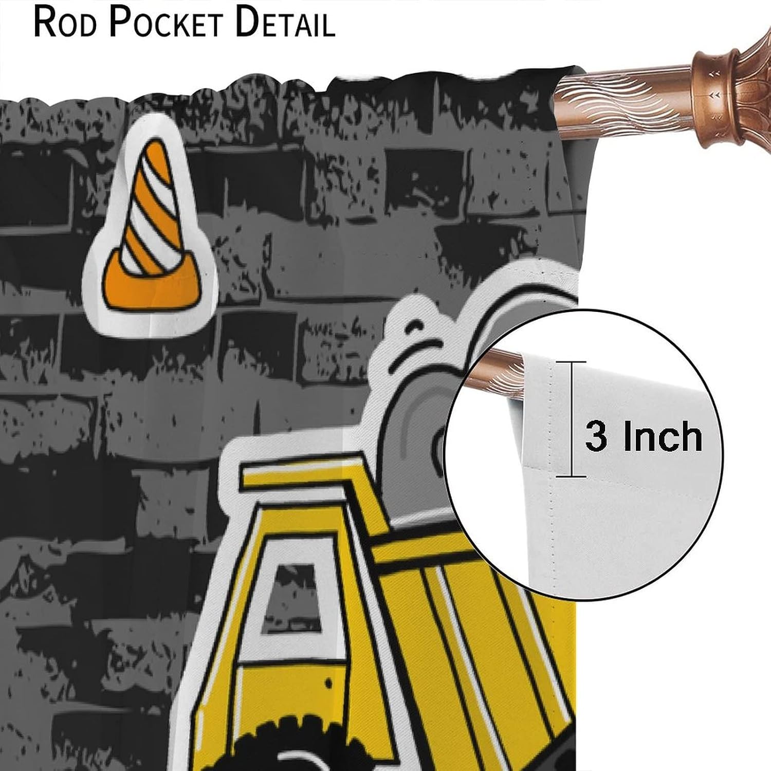 Kids Construction Excavator Window Curtains, Yellow Excavator Transporter Truck Cartoon Vehicles Rod Pocket Decorative Window Curtain for Children Teens Room 42x54in (30% Blackout)