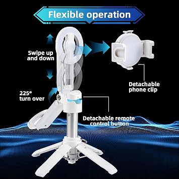 MQOUNY for Magsafe Tripod Stand for iPhone,Portable Pocket Size Selfie Stick with Rechargeable Remote and Metal Ring,Extendable Detachable Cell Phone Tripod Compatible with iPhone/Android (White)
