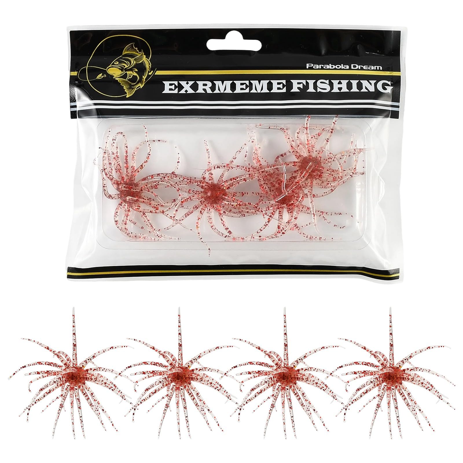 4Pcs Floating Sea Urchin Soft Fishing Lures, 7cm TPE Biomimetic Soft Bait with Flash Sequins, Multi-Tentacle Design for Bass and Trout in Saltwater and Freshwater (Light red)