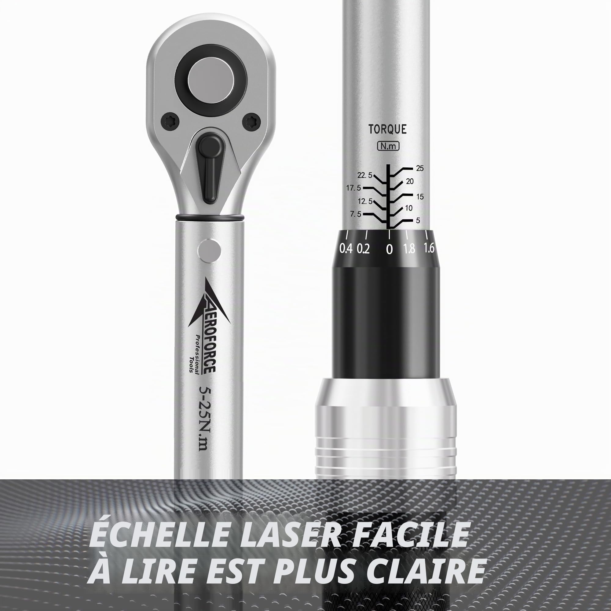 AEROFORCE 50pcs clés dynamométriques pour vélo (5-25 Nm), entraînement 1/4", clé dynamométrique à clic pouce/livre avec inserts d'embout, adaptateur 3/8", kit d'outils pour vélo VTT
