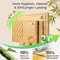 Vista 7 de Juego de 4 tablas de cortar grandes de bambú para cocina, tabla de charcutería de bambú con soporte antideslizante, bandeja para servir bistec