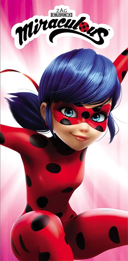 BERONAGE Miraculous Badetuch Ladybug Running rot 75 cm x 150 cm Strandlaken Strandtuch Handtuch Duschtuch Velourstuch 100% Baumwolle Marinette Adrien Ladybug Cat Noir – Paris – passend zur Bettwäsche