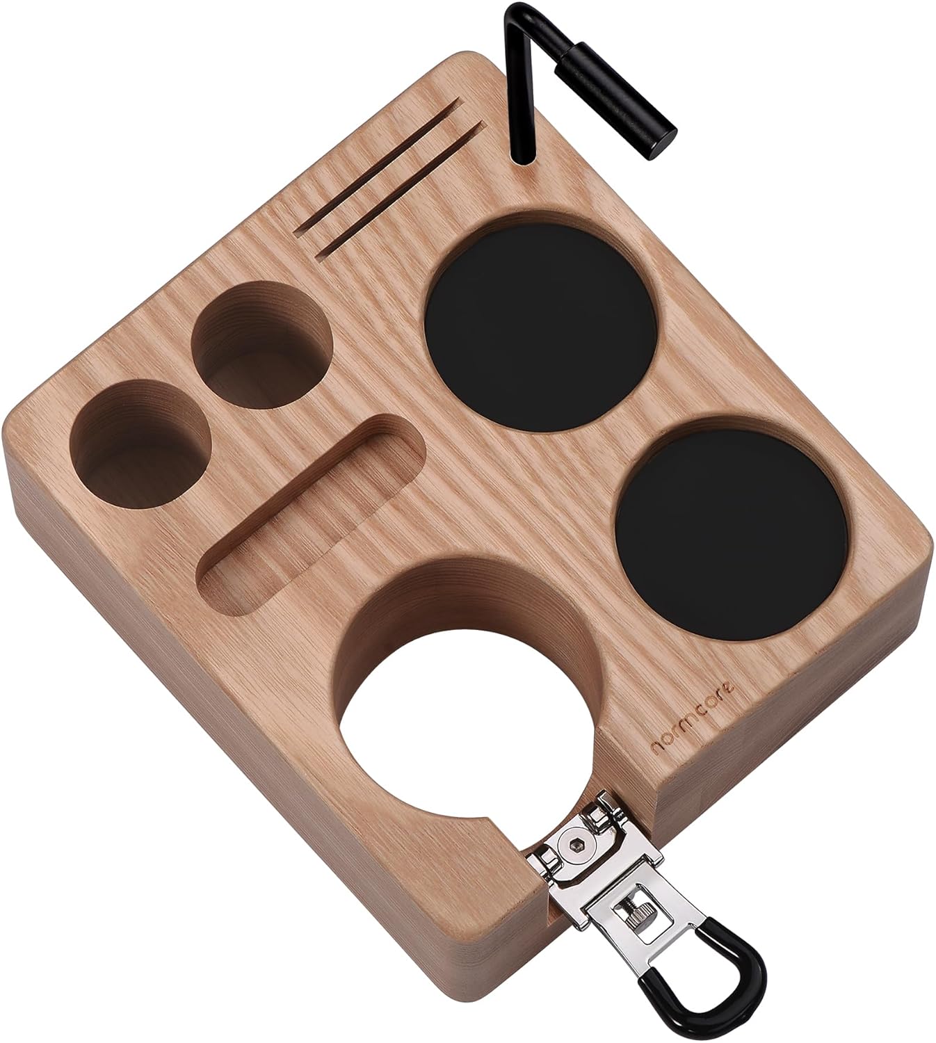 Normcore Espresso Tamping Station, Wood Coffee Tamper Station Fit 51 to 54mm Espresso Machine Accessories Coffee Tamper, Distributor, WDT, Puck Screen, Portafilter Holder Stand, Solid Black Ashwood
