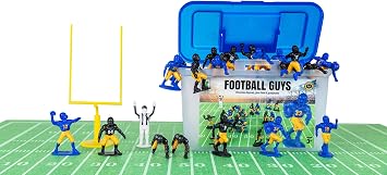 Kaskey Kids Football Guys, Blue Yellow vs. Black Gold 30 Pieces in Each Set, Includes 2 Teams, Accessories, and Travel Storage Case, Nostalgic Sports Action Figures for Imaginative Play